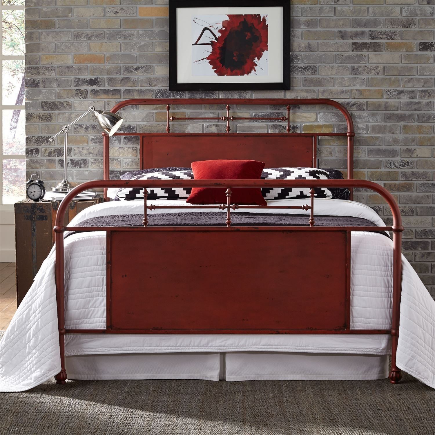 Vintage Distressed Red Queen Metal Bed from Liberty (179BR13HFRR