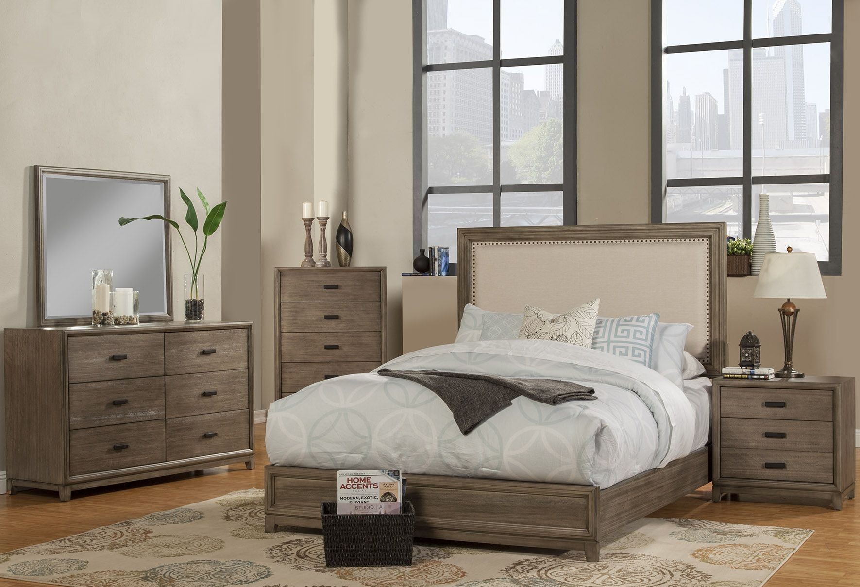 Camilla Grey Upholstered Panel Bedroom Set from Alpine | Coleman Furniture
