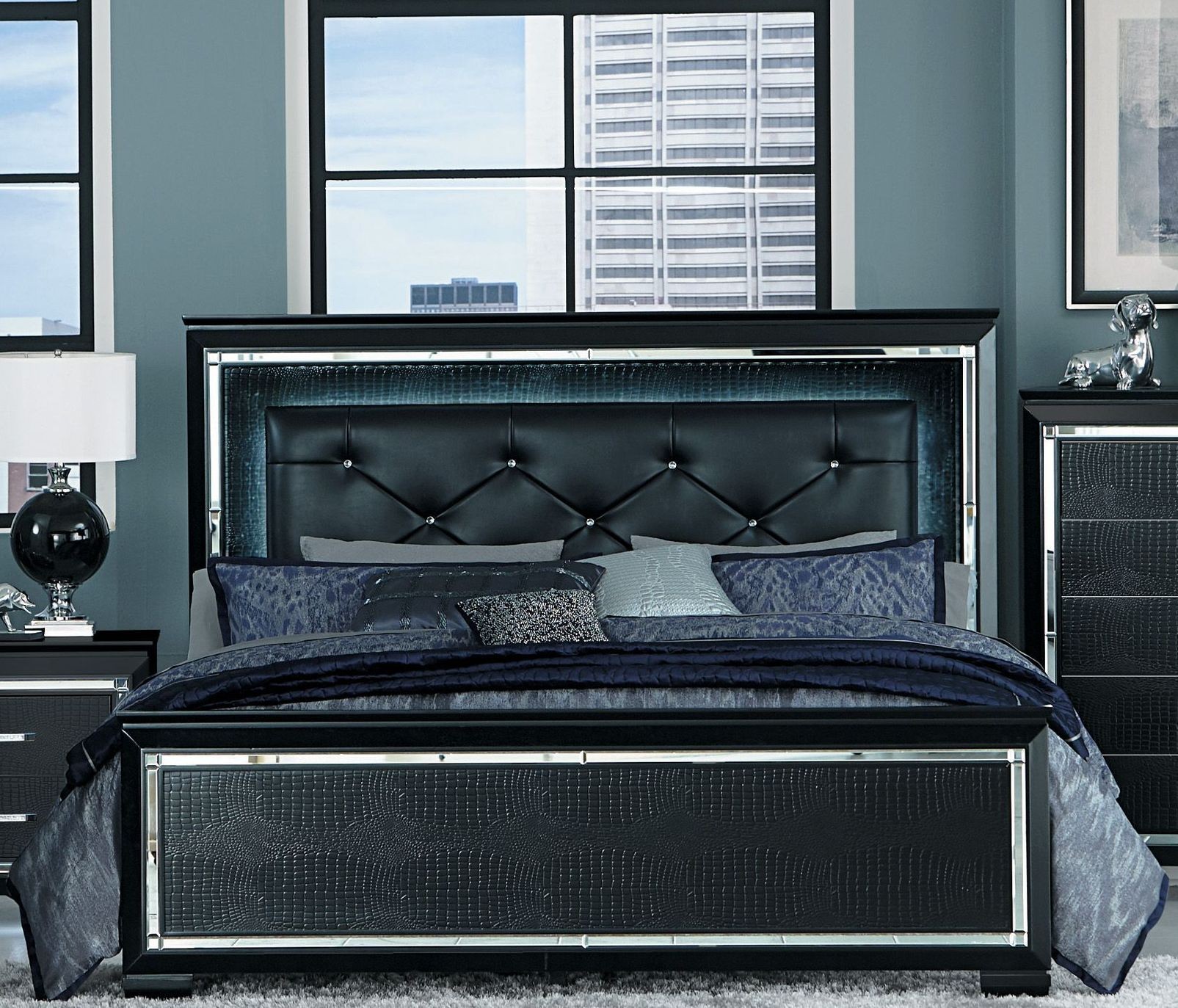 Allura Black Queen Upholstered Panel Bed from Homelegance ...