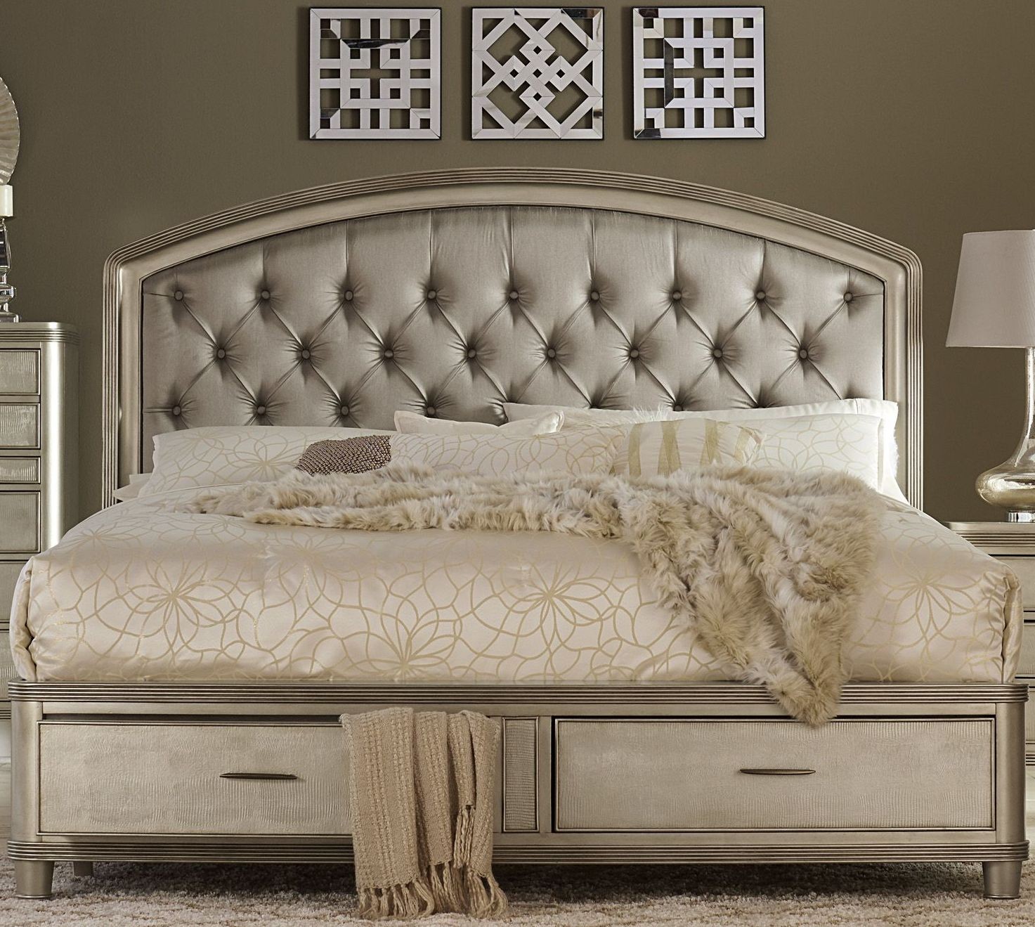 Tandie Champagne Cal. King Upholstered Platform Bed from ...