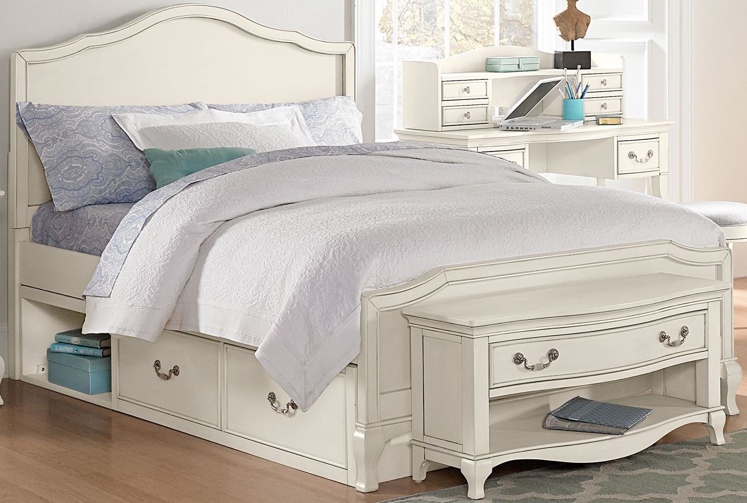 Kensington Antique White Charlotte Full Panel Bed With ...
