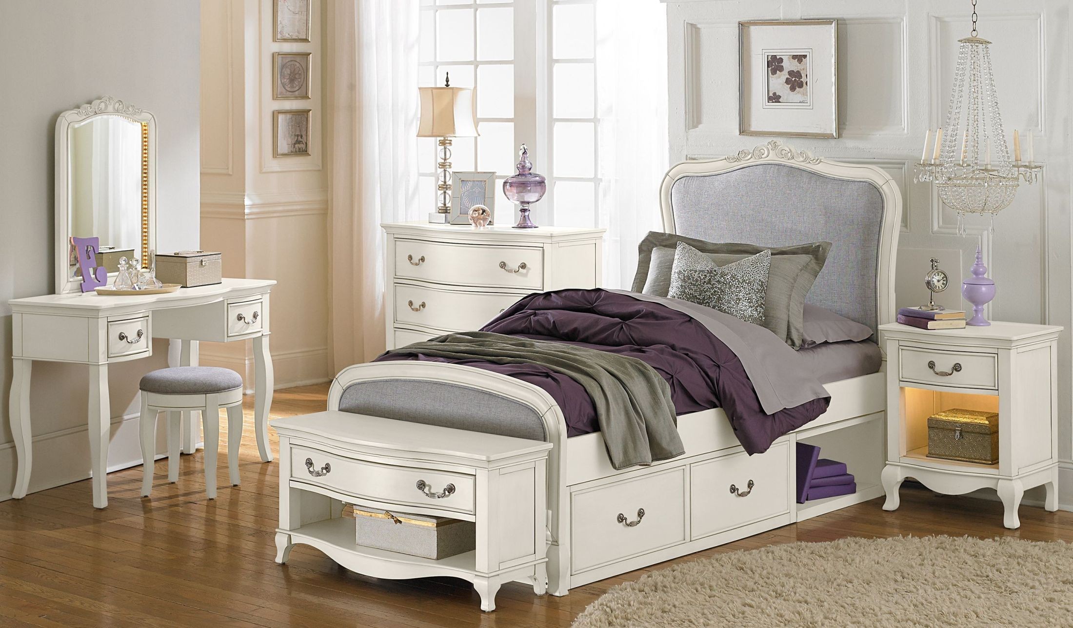 Kensington Antique White Katherine Upholstered Twin Panel Bed With