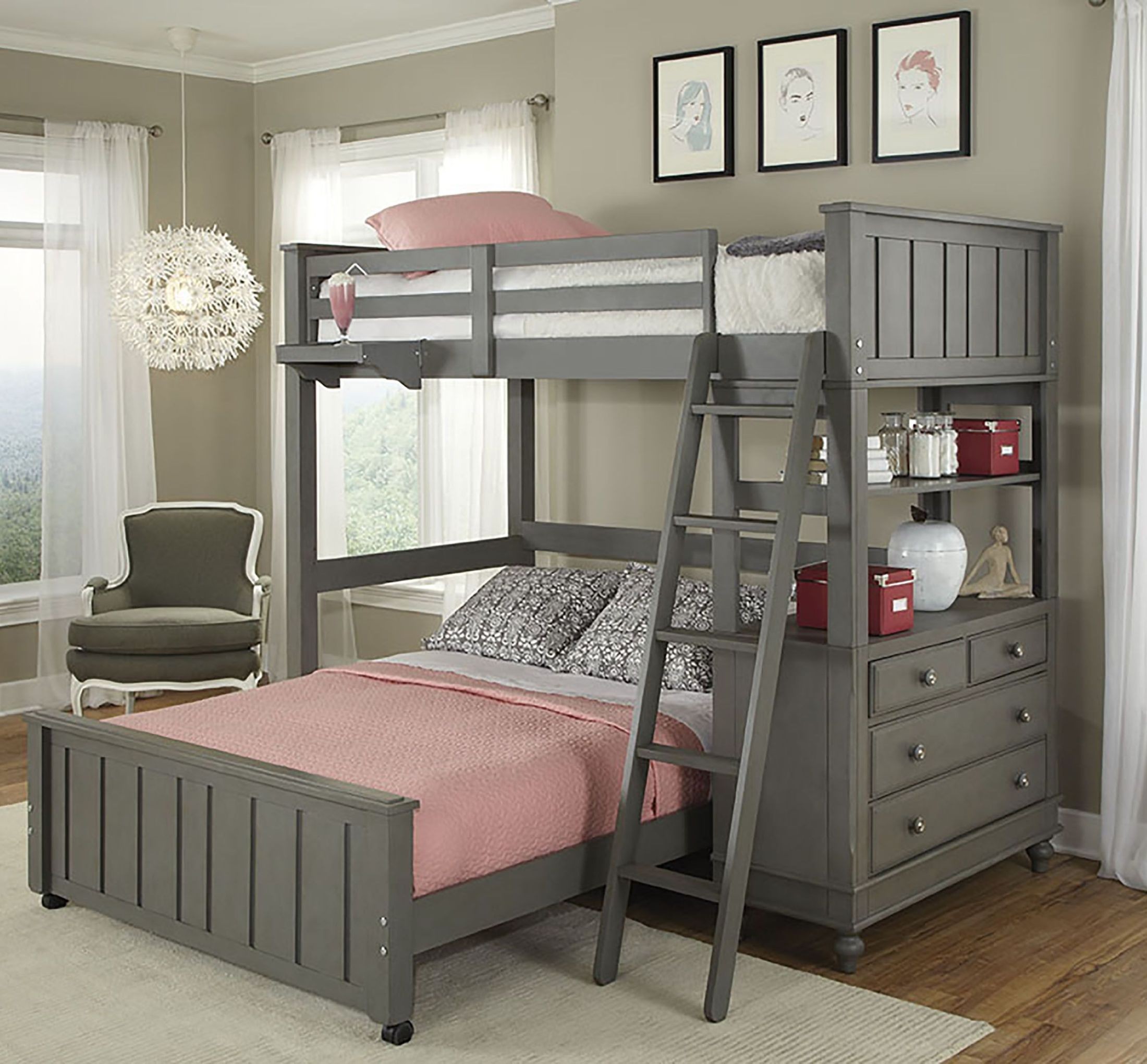 Lake House Stone Youth Loft Bedroom Set with Full Lower ...