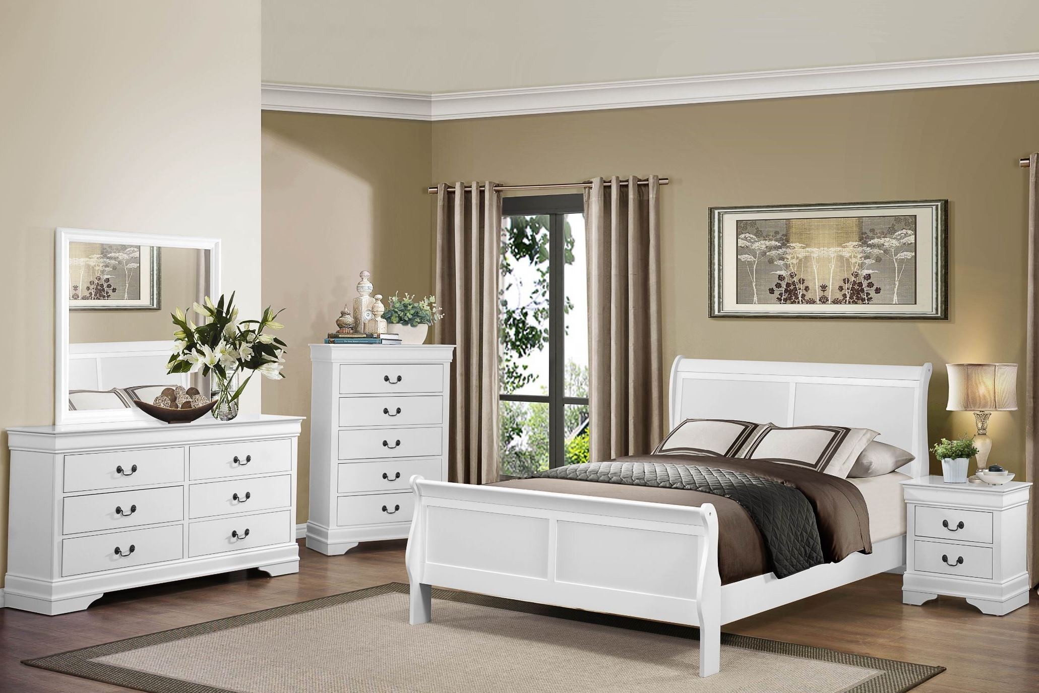 Mayville Burnished White Sleigh Bedroom Set from Homelegance (2147W-1 ...