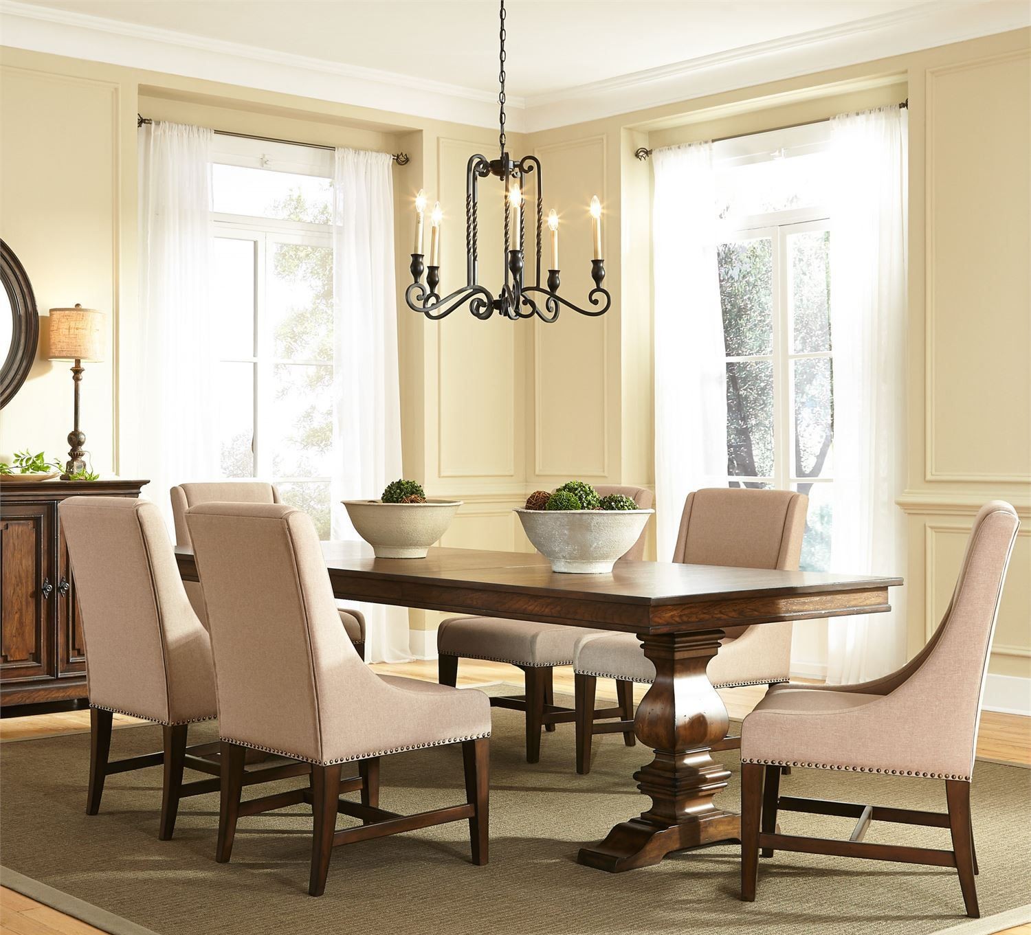 Armand Antique Brownstone Extendable Trestle Dining Room ...