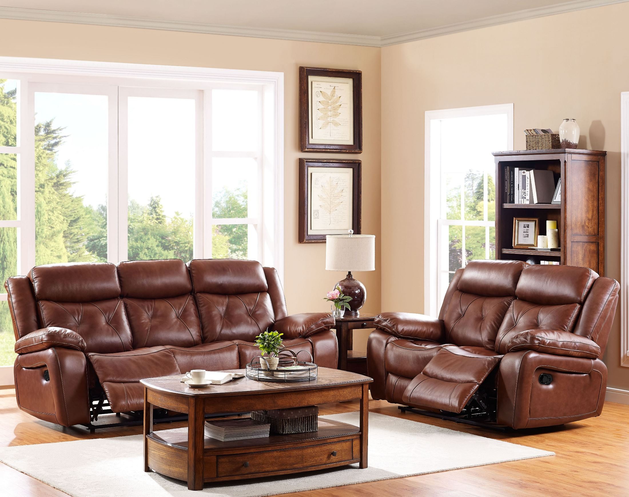 Benedict Light Brown Dual Reclining Living Room Set from ...