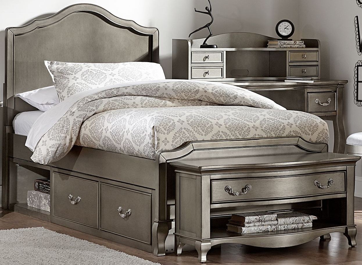 Kensington Antique Silver Charlotte Twin Panel Bed With Storage from NE