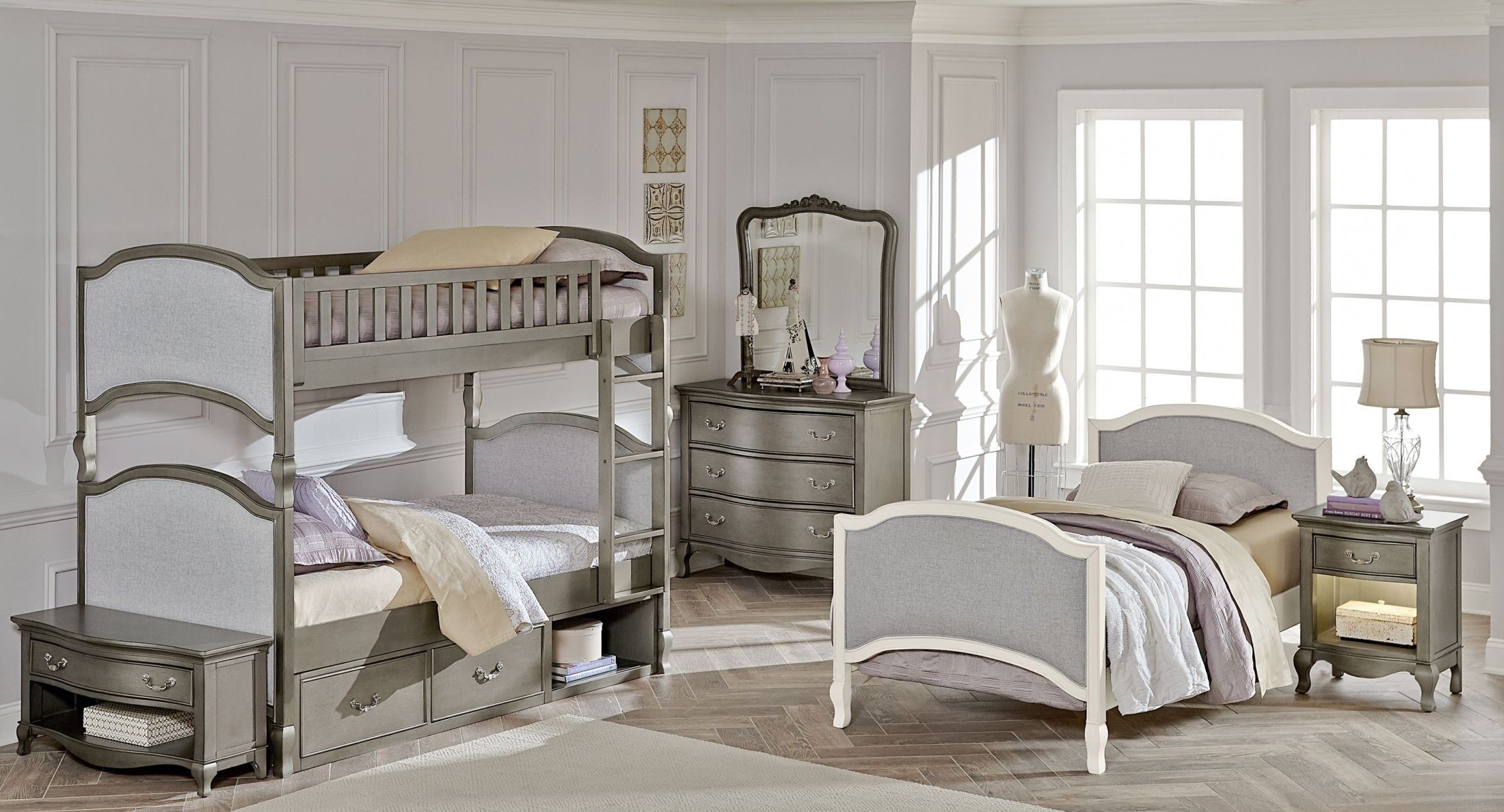 Kensington Antique Silver Victoria Youth Bunk Bedroom Set With Storage