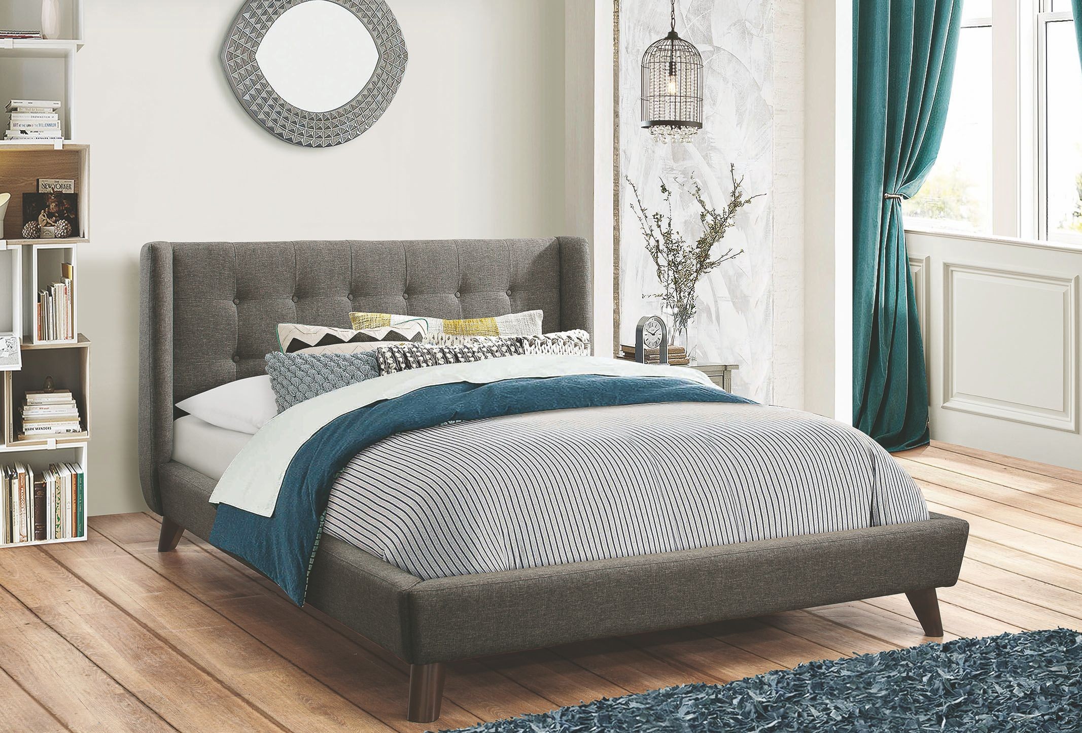 Carrington Light Grey Full Upholstered Platform Bed from Coaster
