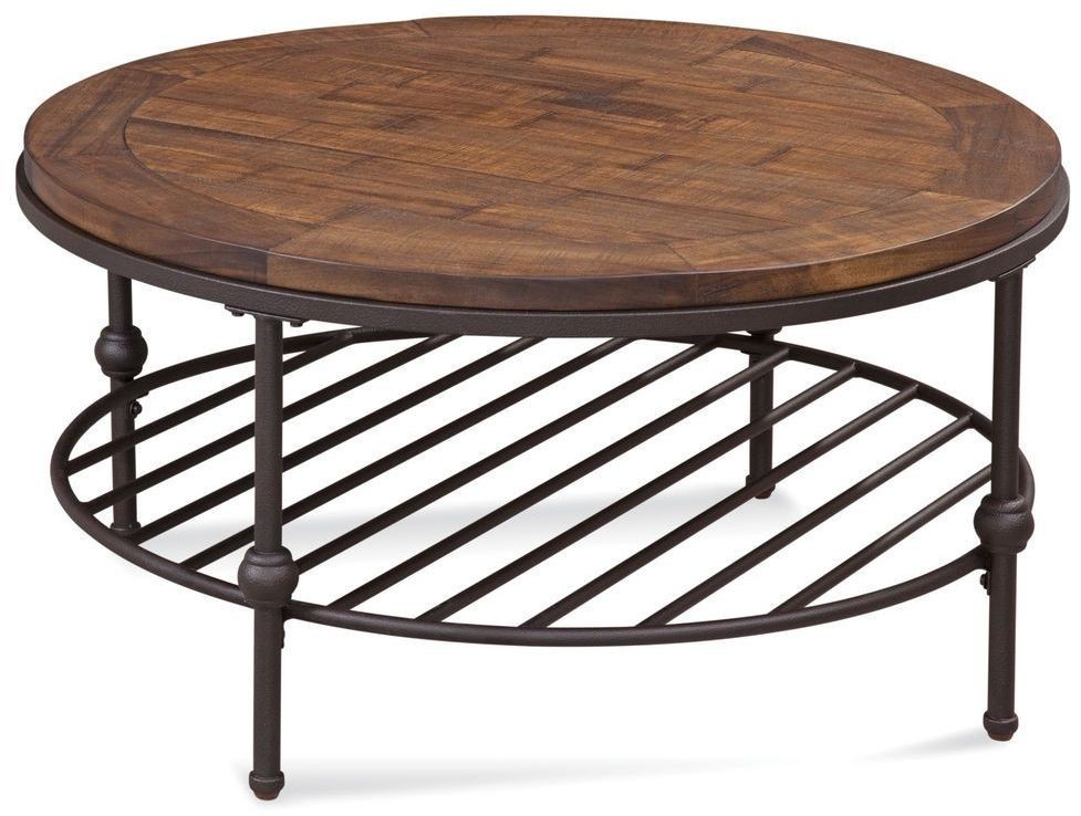 Boho Distressed Rustic Barnside Round Cocktail Table from Bassett