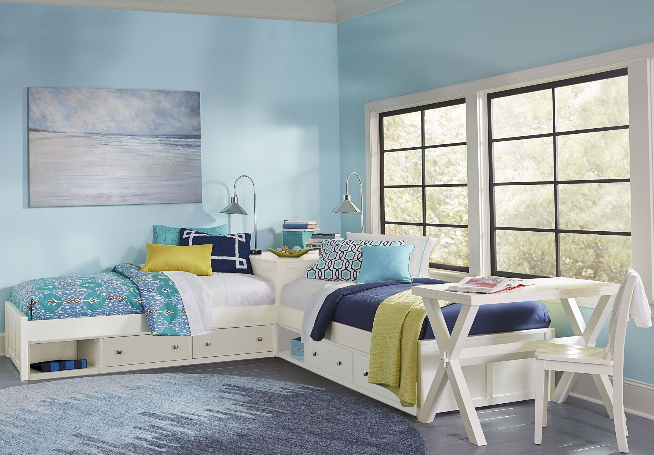 Pulse White Twin LShape Panel Bed With Double Storage from NE Kids