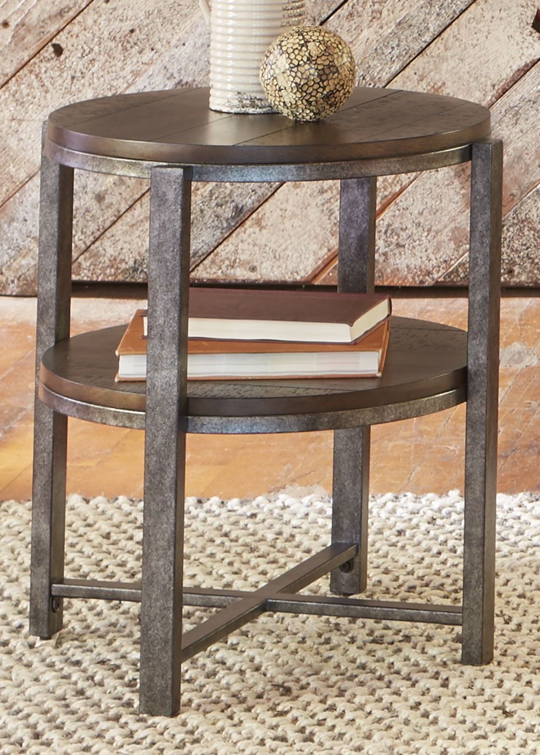 Breckinridge Mahogany Spice with Pewter Metal Round End Table from