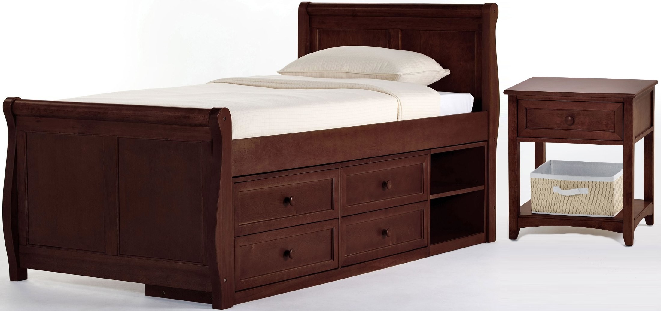 School House Cherry Twin Sleigh Bed With Captains Storage Unit from NE Kids Coleman Furniture