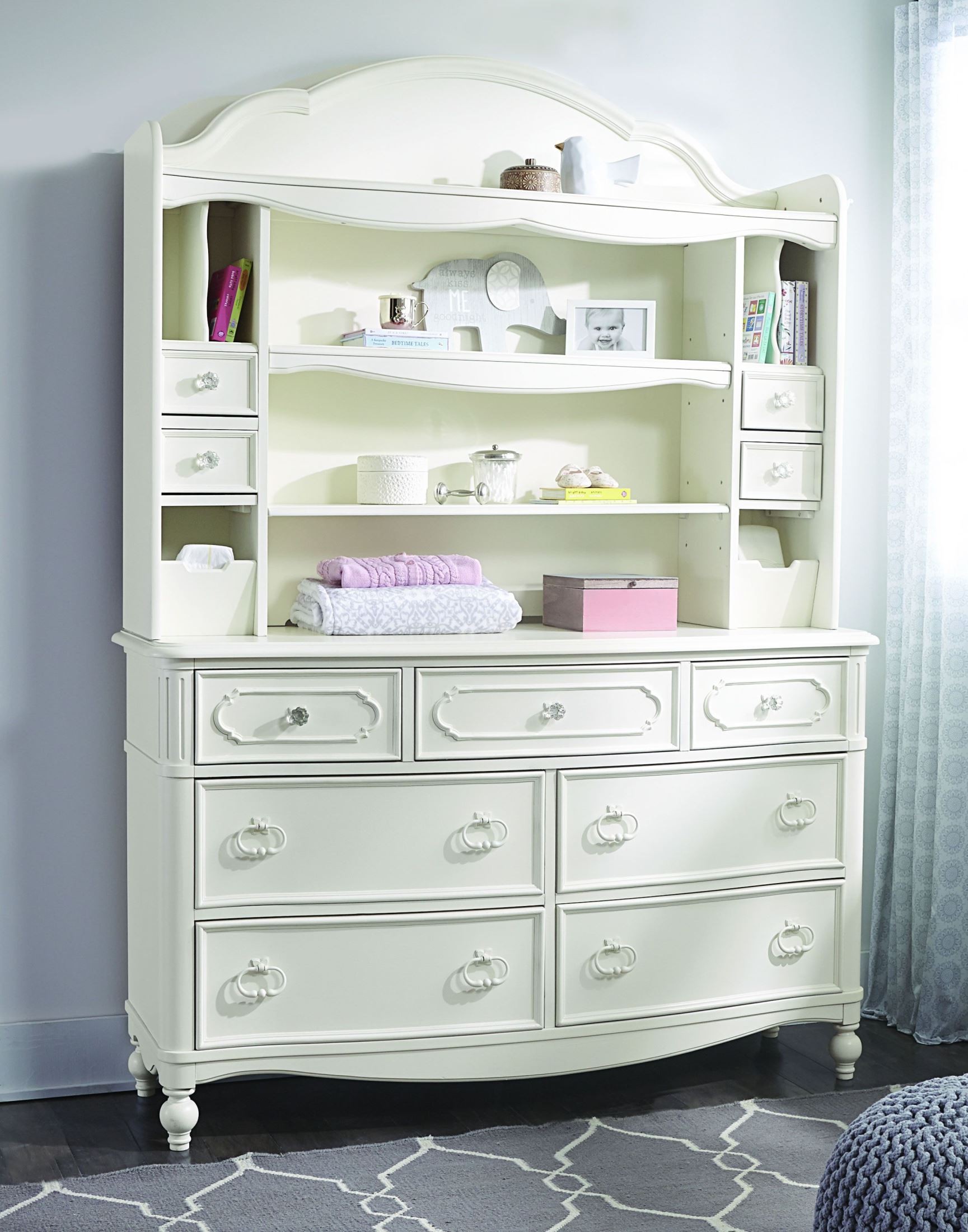 Harmony Antique Linen White 7 Drawer Dresser with Hutch from Legacy