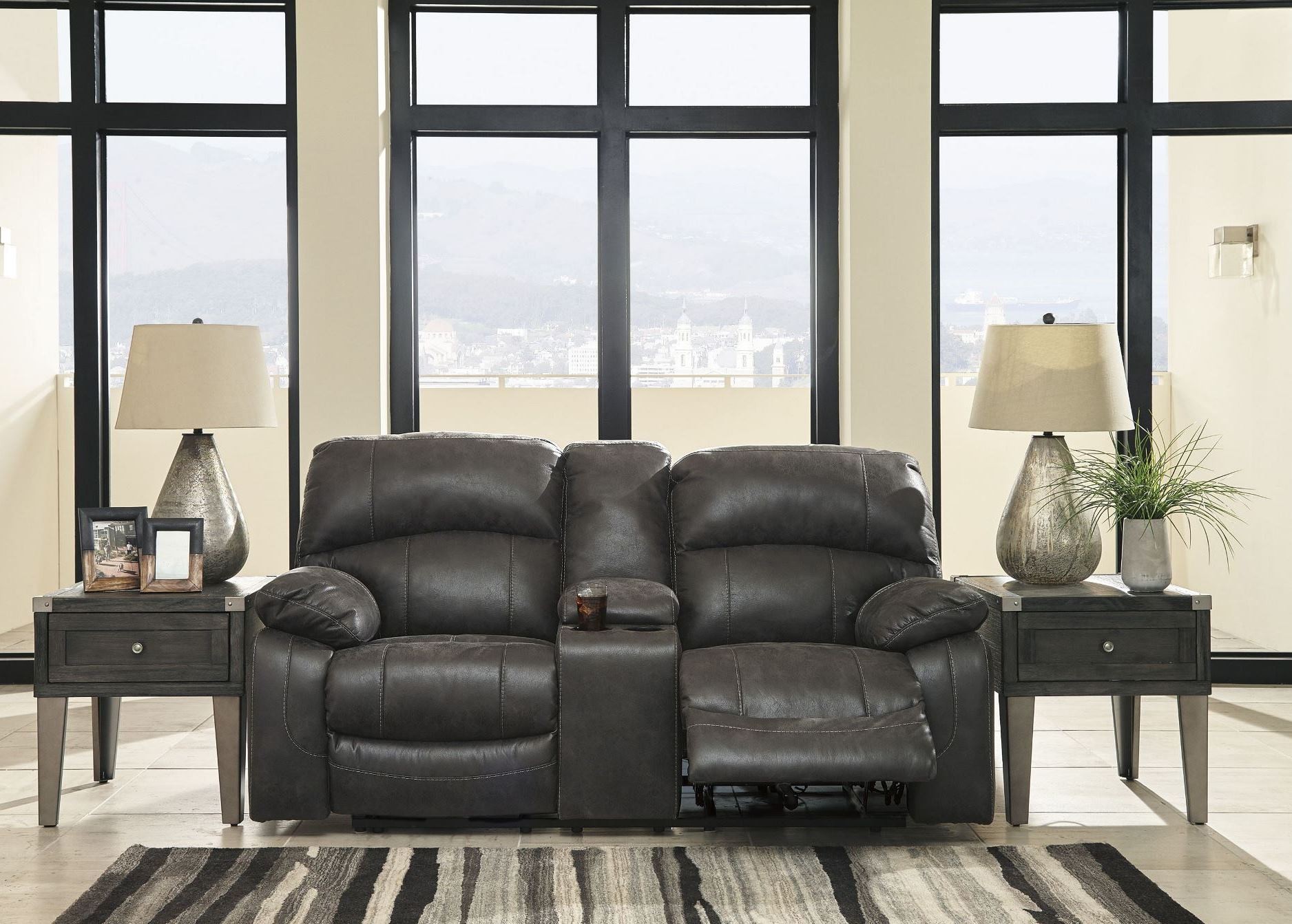 Dunwell Steel Power Reclining Console Loveseat with Adjustable Headrest