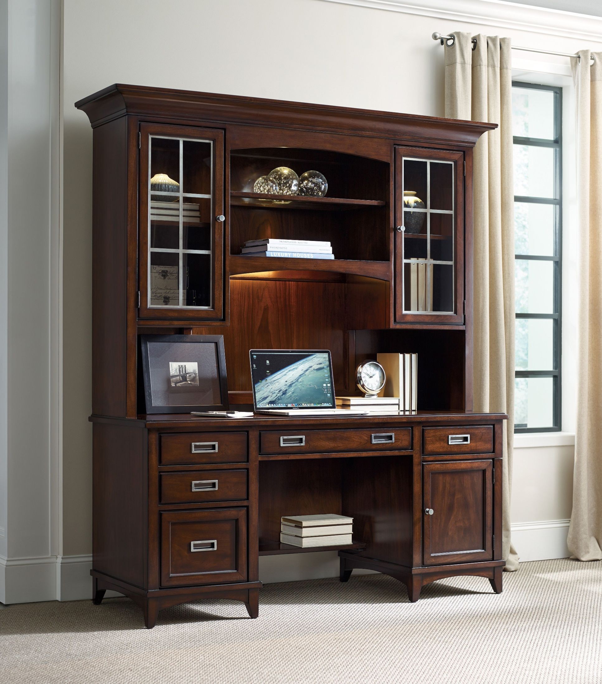 Latitude Brown Computer Credenza with Hutch from Hooker Coleman Furniture