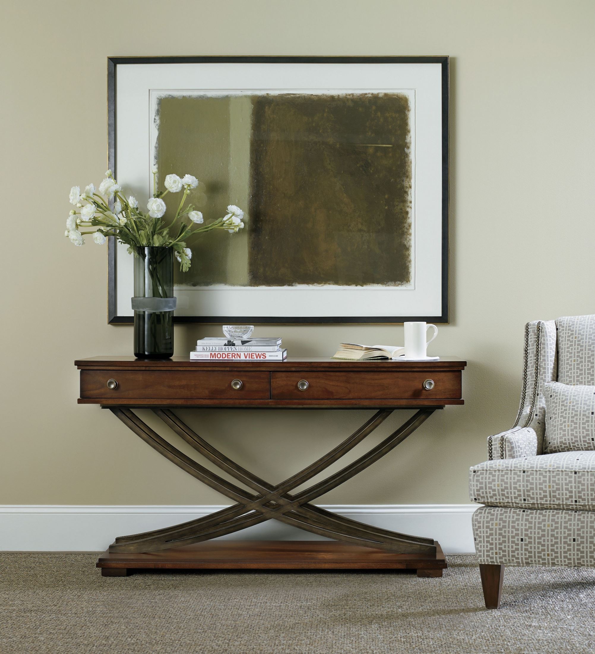 Palisade Dark Wood Cross Base Console Table from Hooker Coleman Furniture