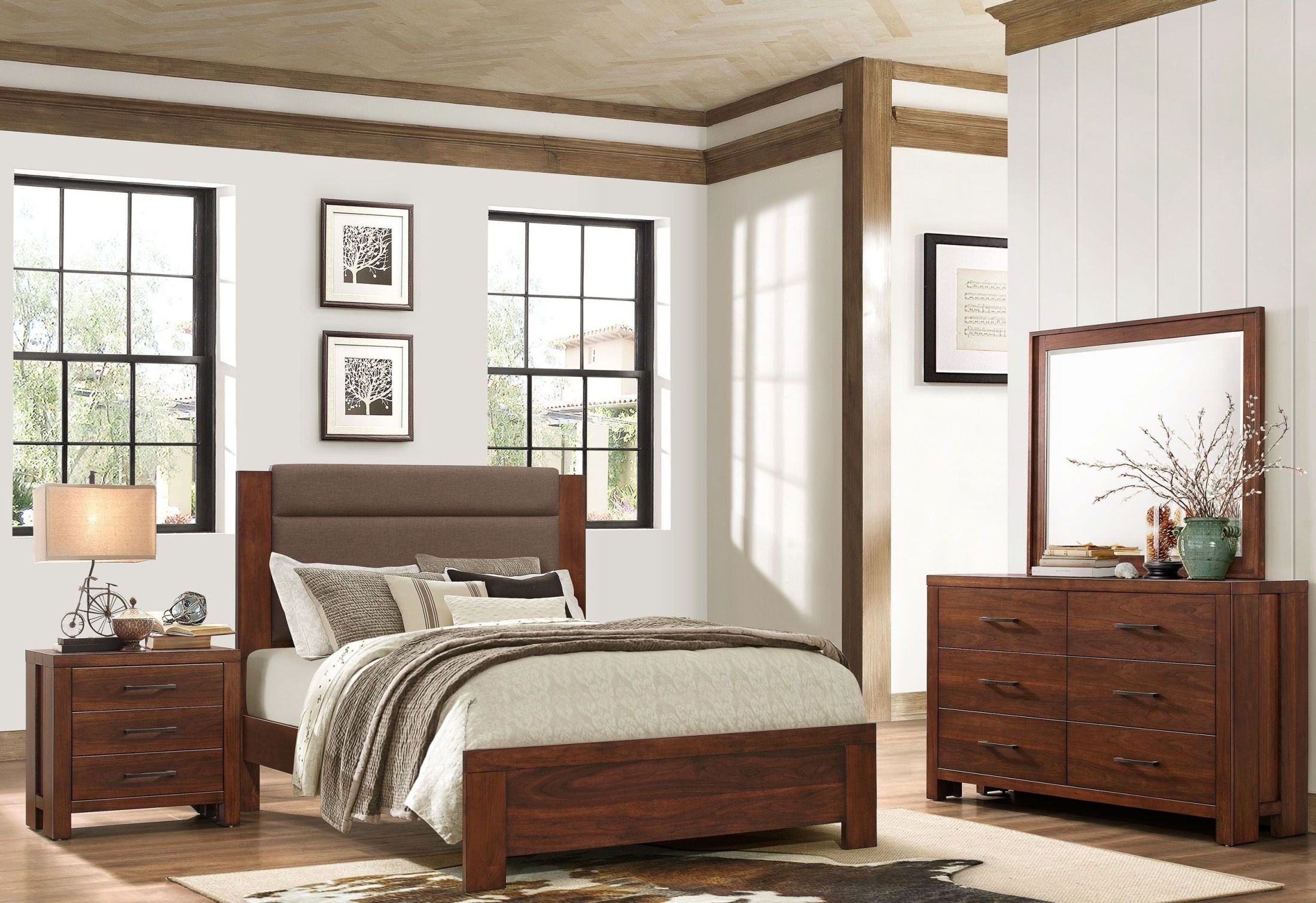Sedley Walnut Upholstered Platform Bedroom Set from Homelegance