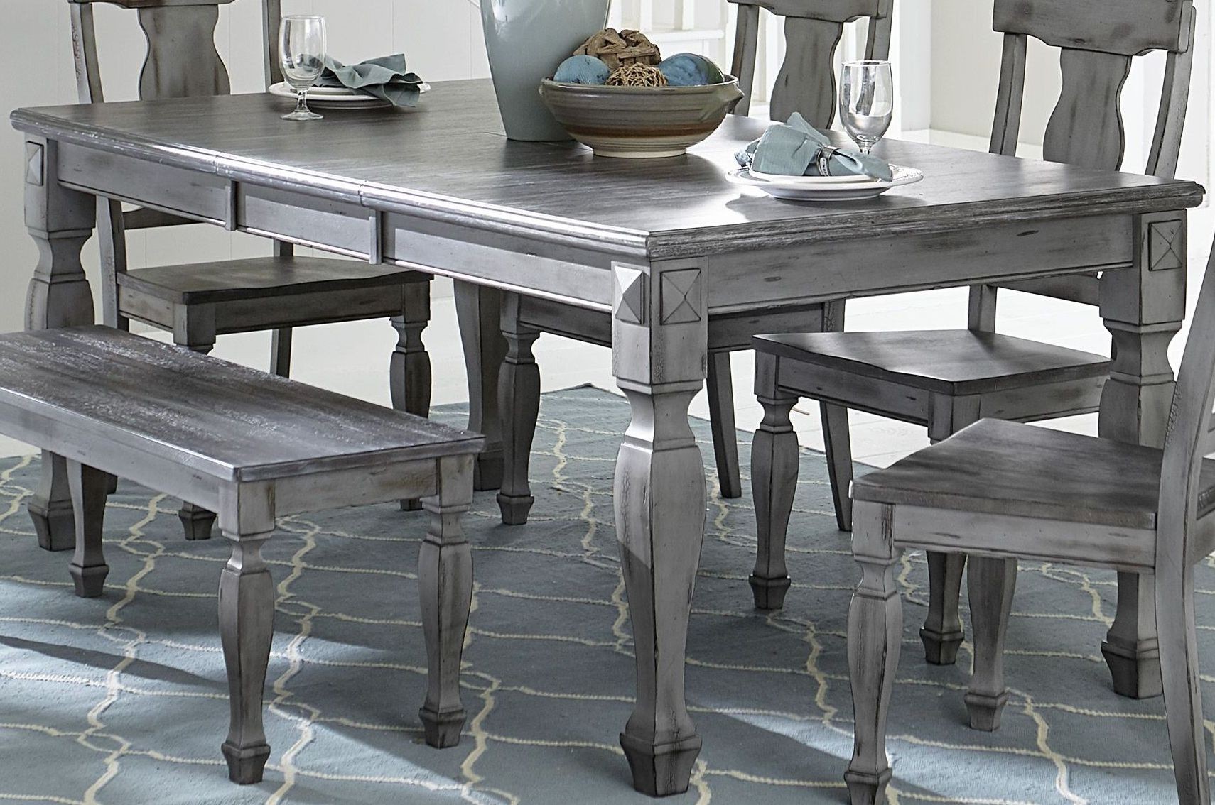 Fulbright Gray Rub Through Extendable Dining Room Set from Homelegance