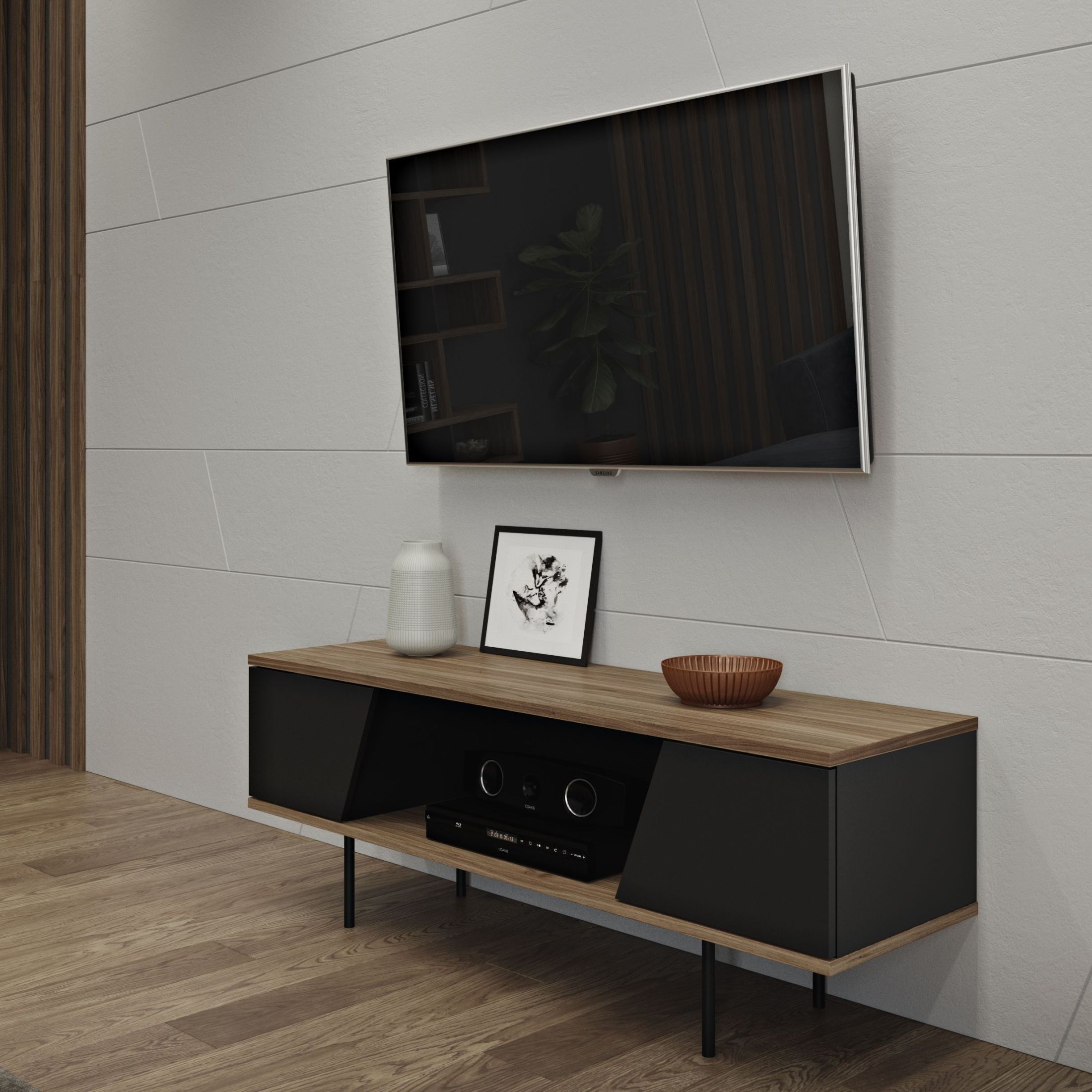 dixie walnut and pure black tv table from tema home coleman furniture