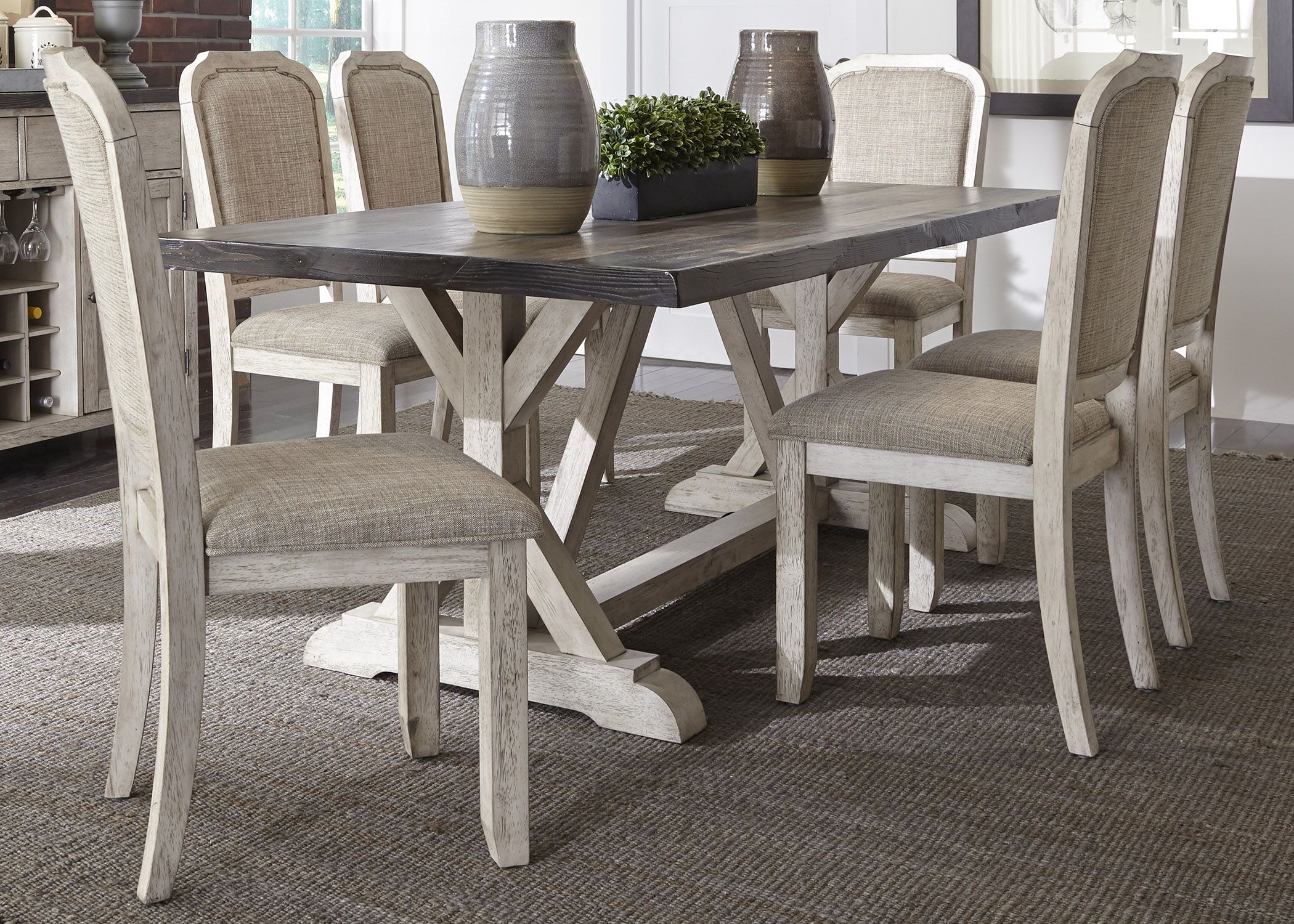 Willowrun Rustic White Trestle Dining Room Set from ...