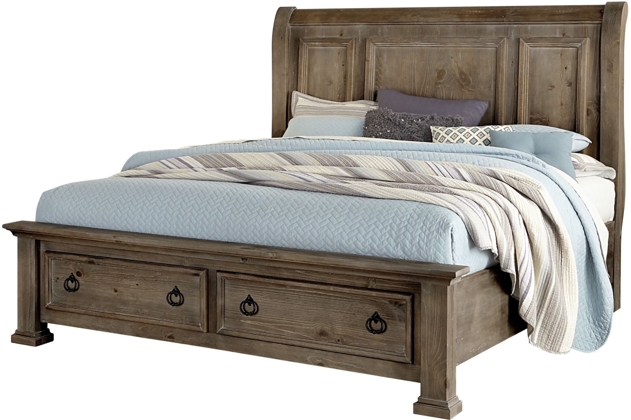 Rustic Hills Saddle Grey Queen Sleigh Storage Bed from Vaughan Bassett