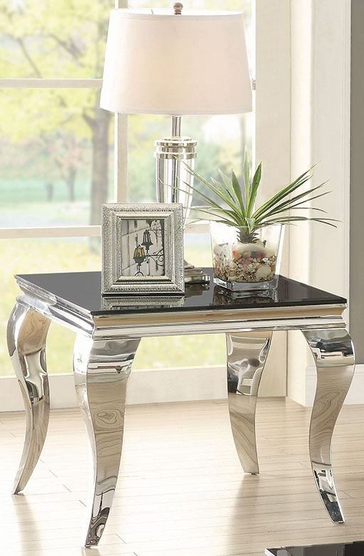Chrome and Black Glass Top Chrome End Table from Coaster Coleman