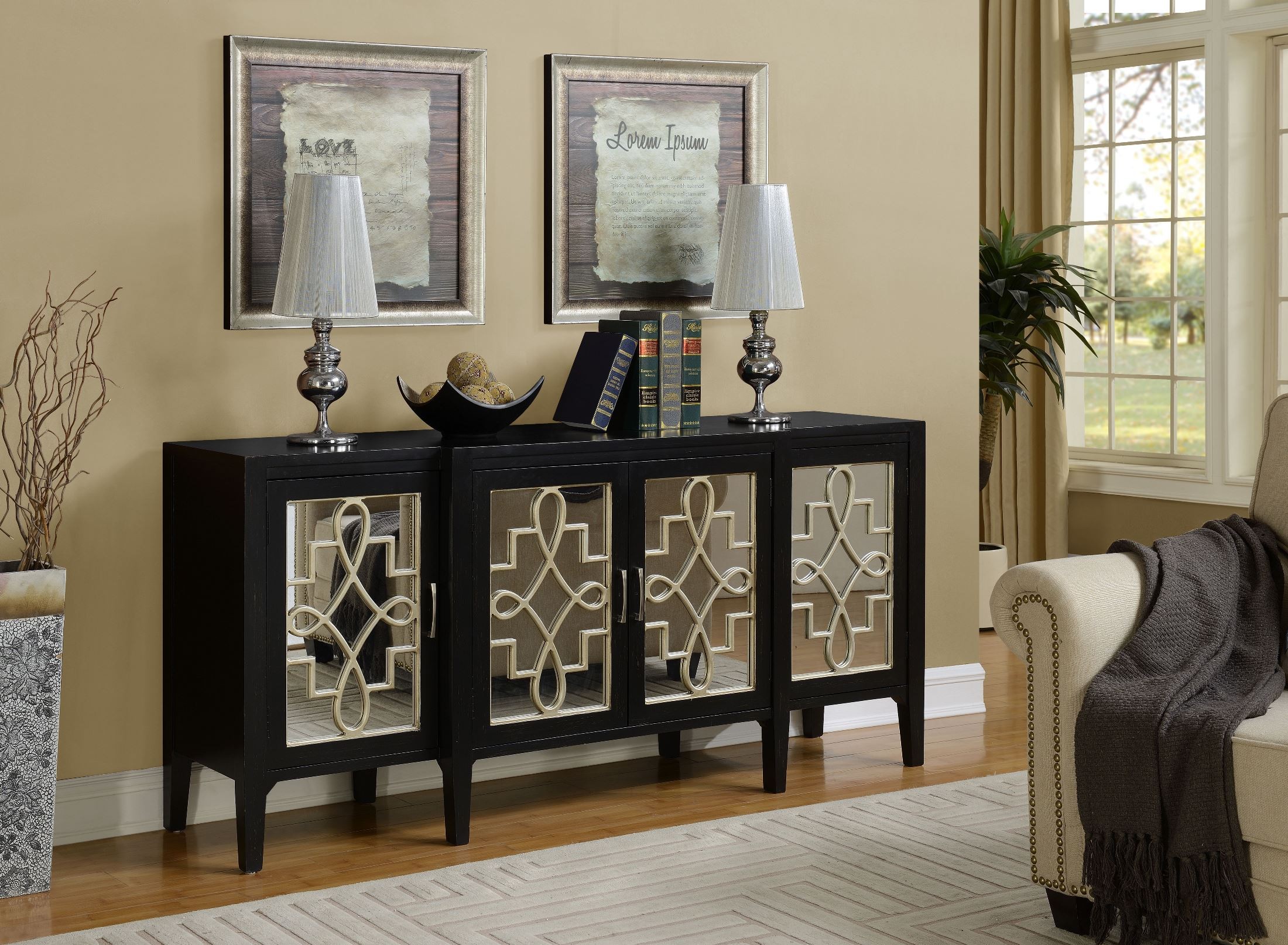 Mansfield Black/Silver 4 Door Media Credenza from Coast to Coast (70756