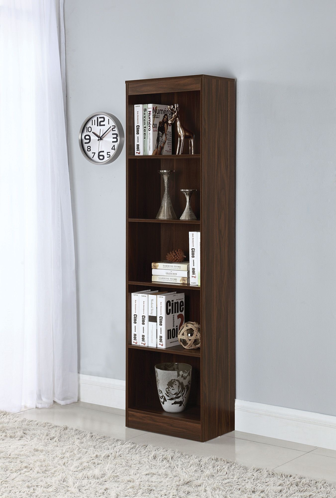 Dark Walnut 5 Shelf Narrow Bookcase from Coaster Coleman Furniture