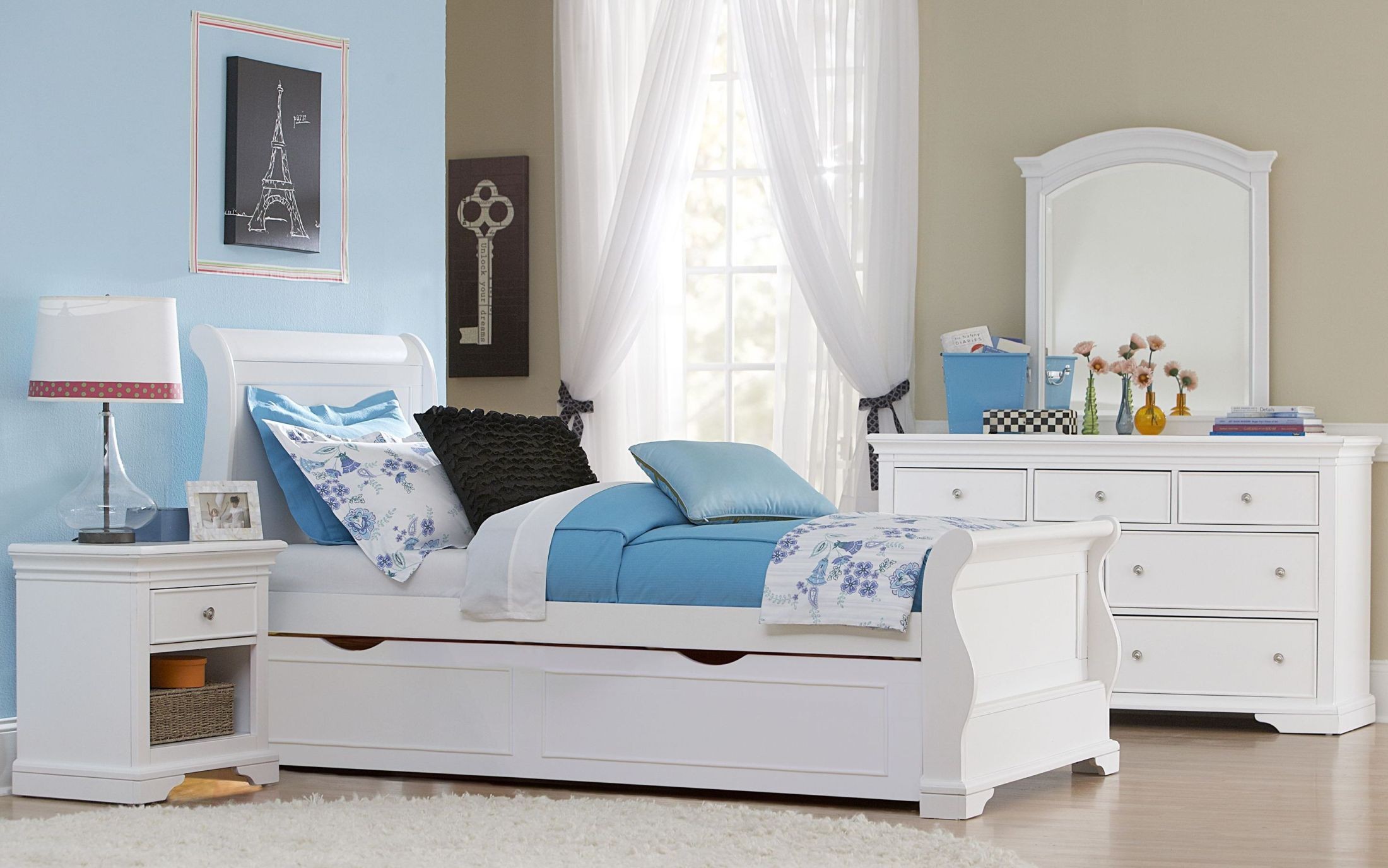 Walnut Street White Riley Twin Sleigh Bed With Trundle from NE Kids