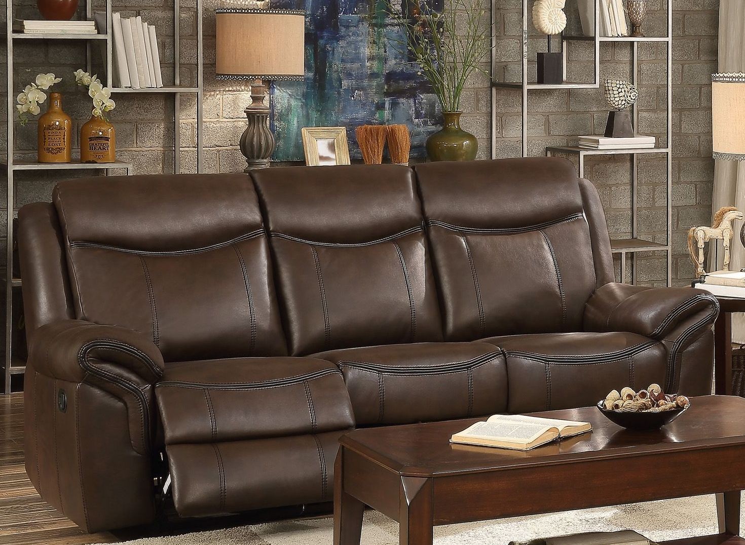 Aram Dark Brown Double Reclining Sofa from Homelegance Coleman Furniture