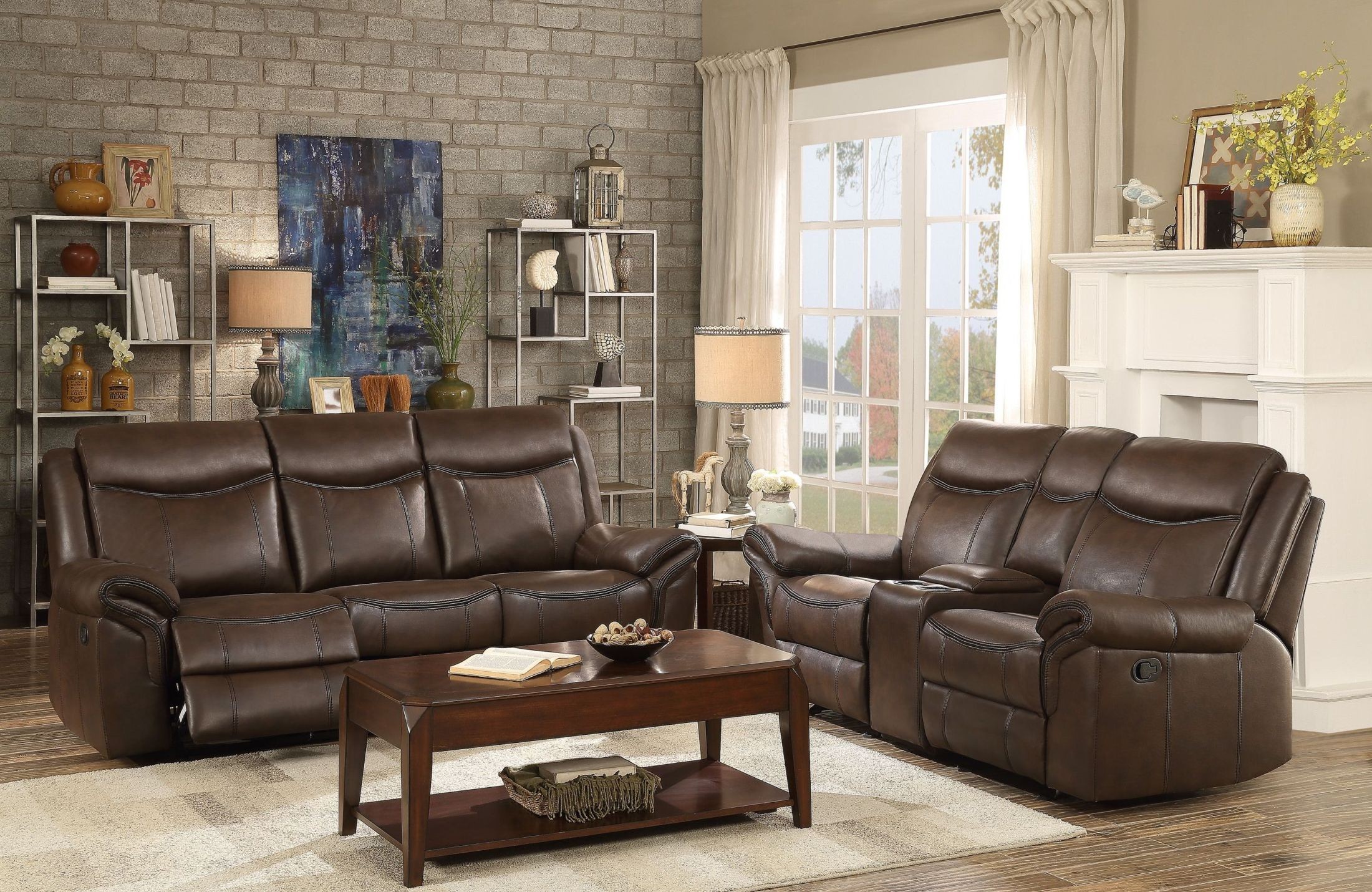 Aram Dark Brown Double Reclining Living Room Set from Homelegance
