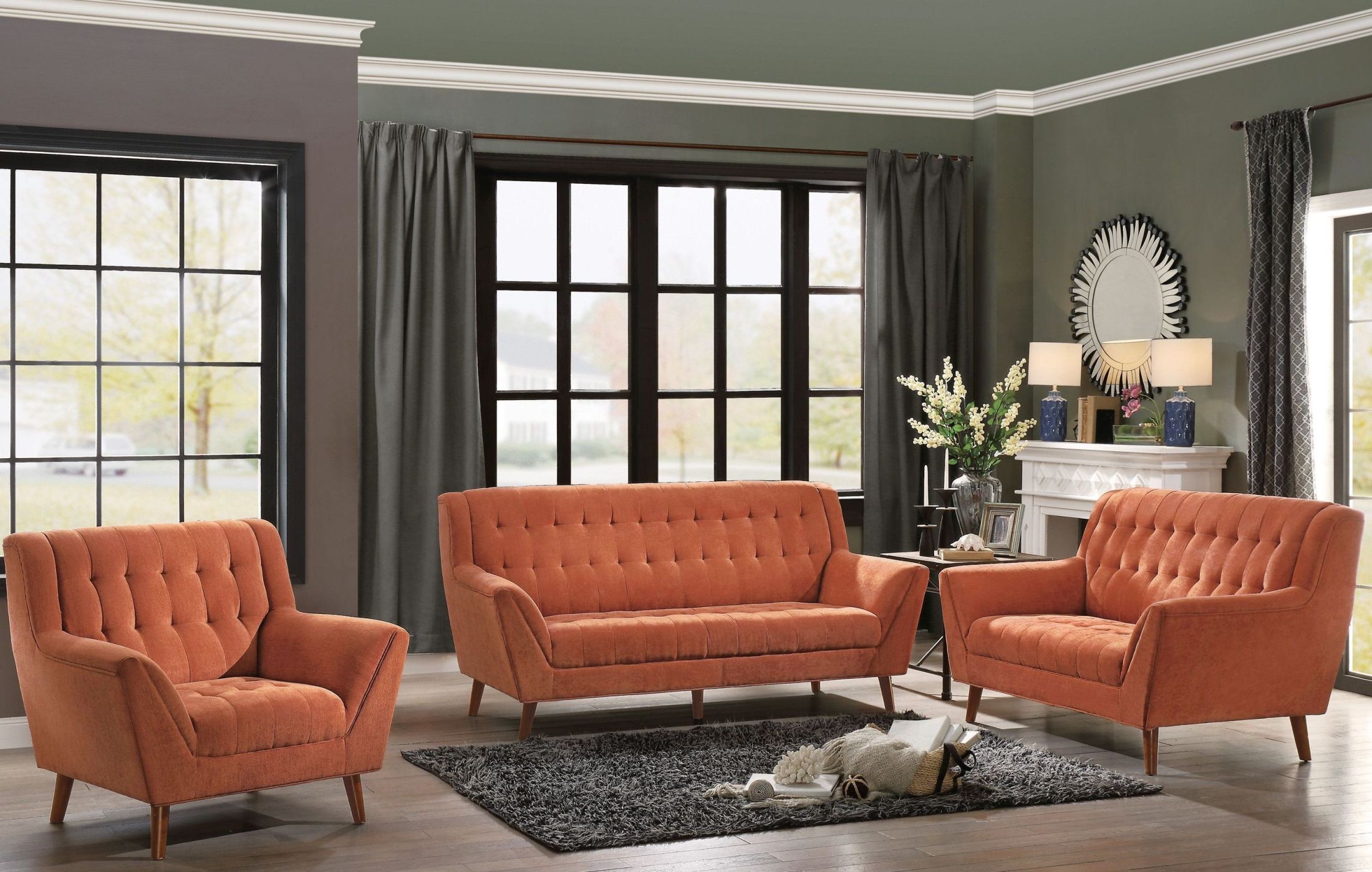 living room furniture in orange