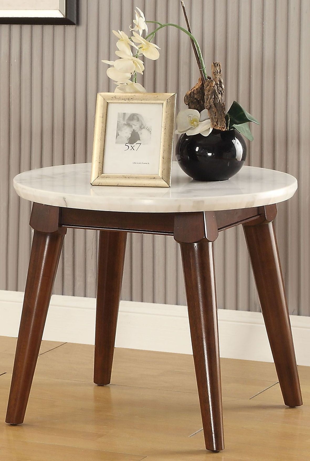 Gasha White Marble and Walnut End Table from Acme Coleman Furniture