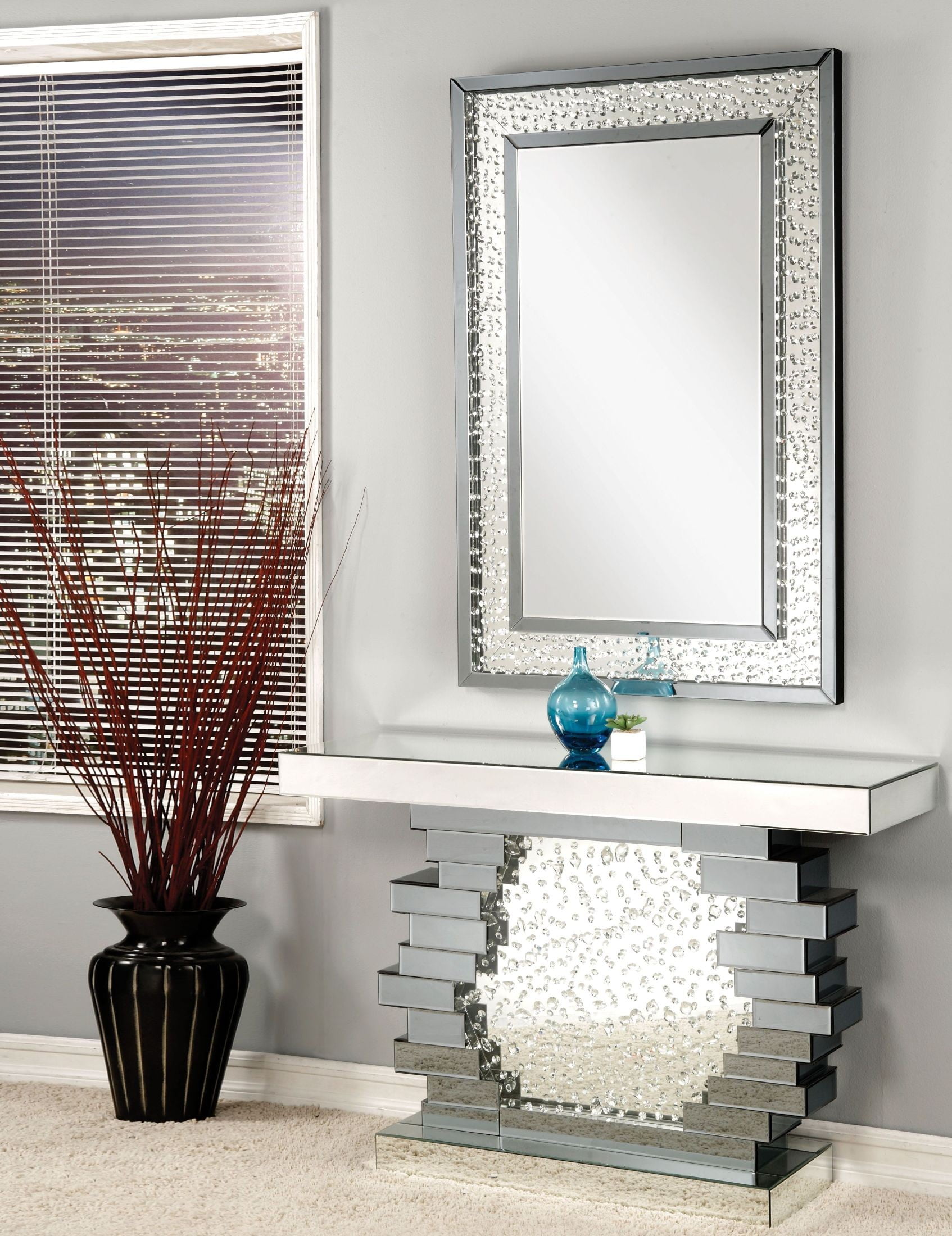 Nysa Mirrored Crystal Accent Wall Mirror from Acme Coleman Furniture