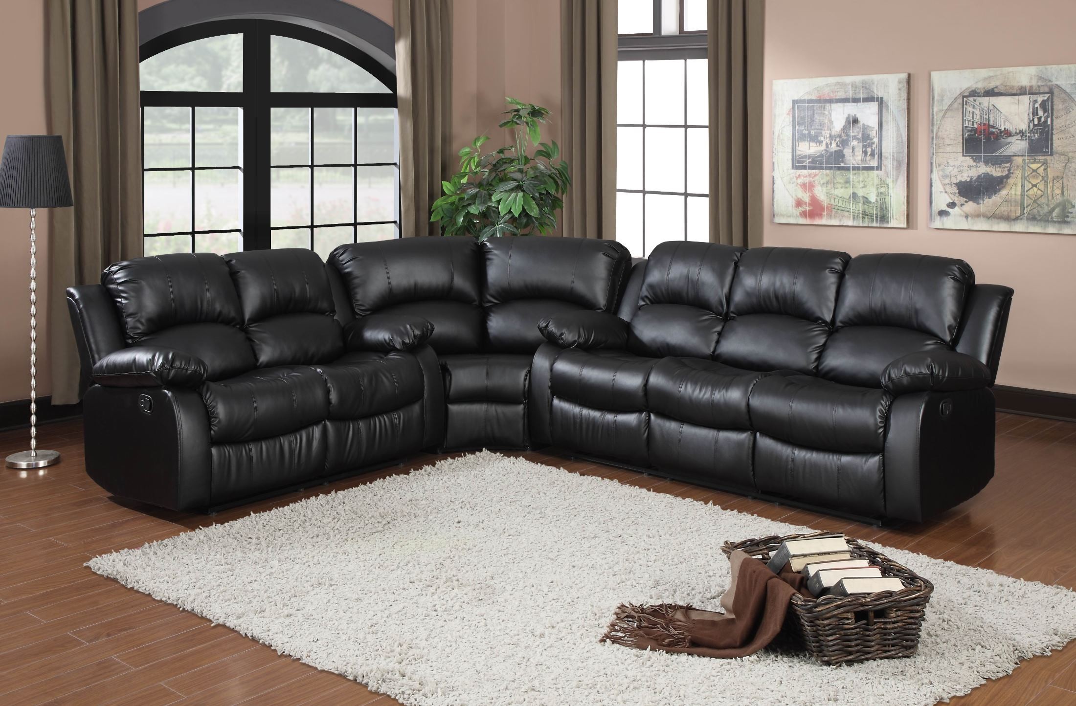 Cranley Black Power Double Reclining Sectional from Homelegance 9700BLK3PW  Coleman Furniture