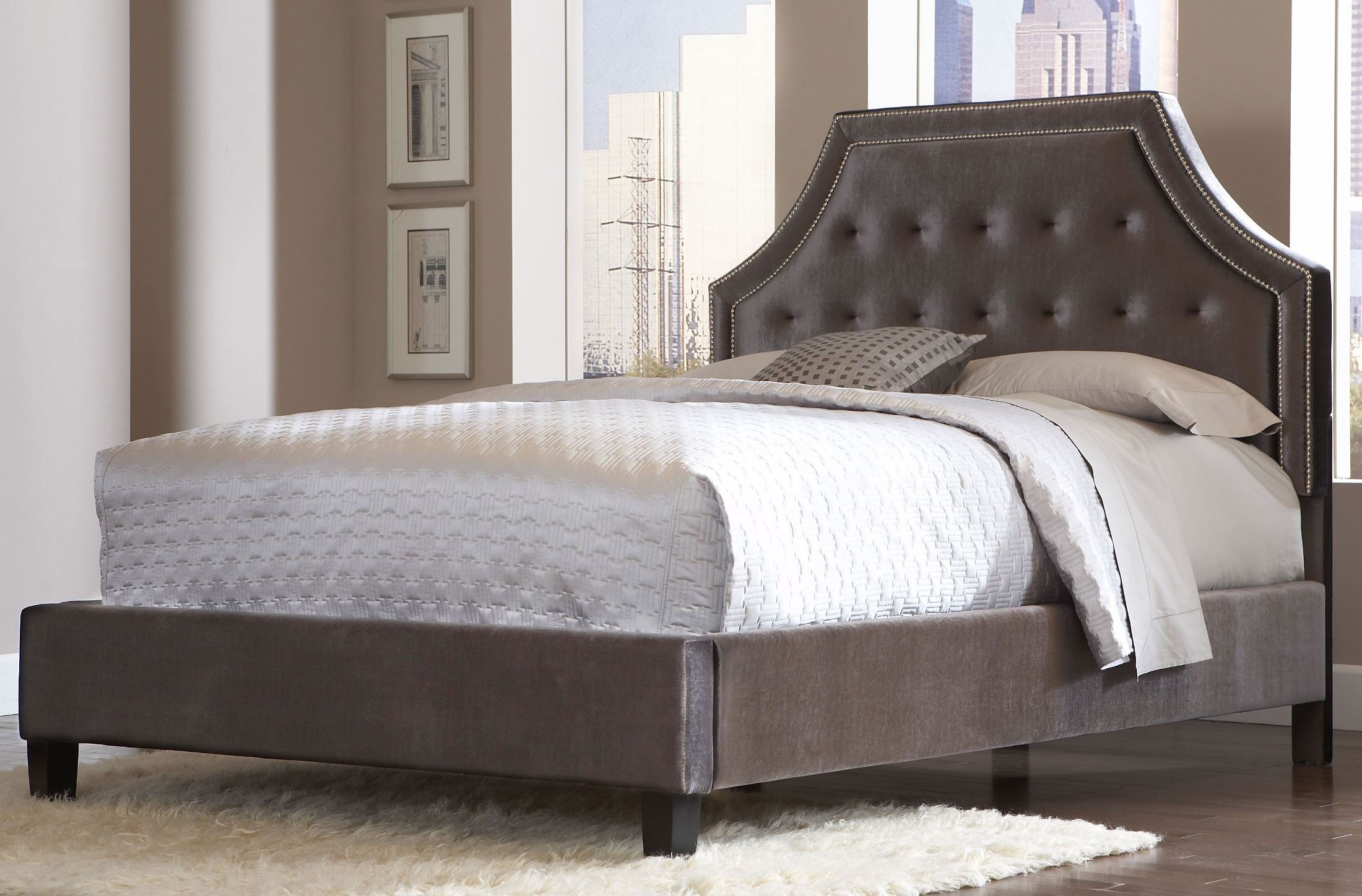 Wilshire Boulevard Grey Velvet King Upholstered Bed from Standard