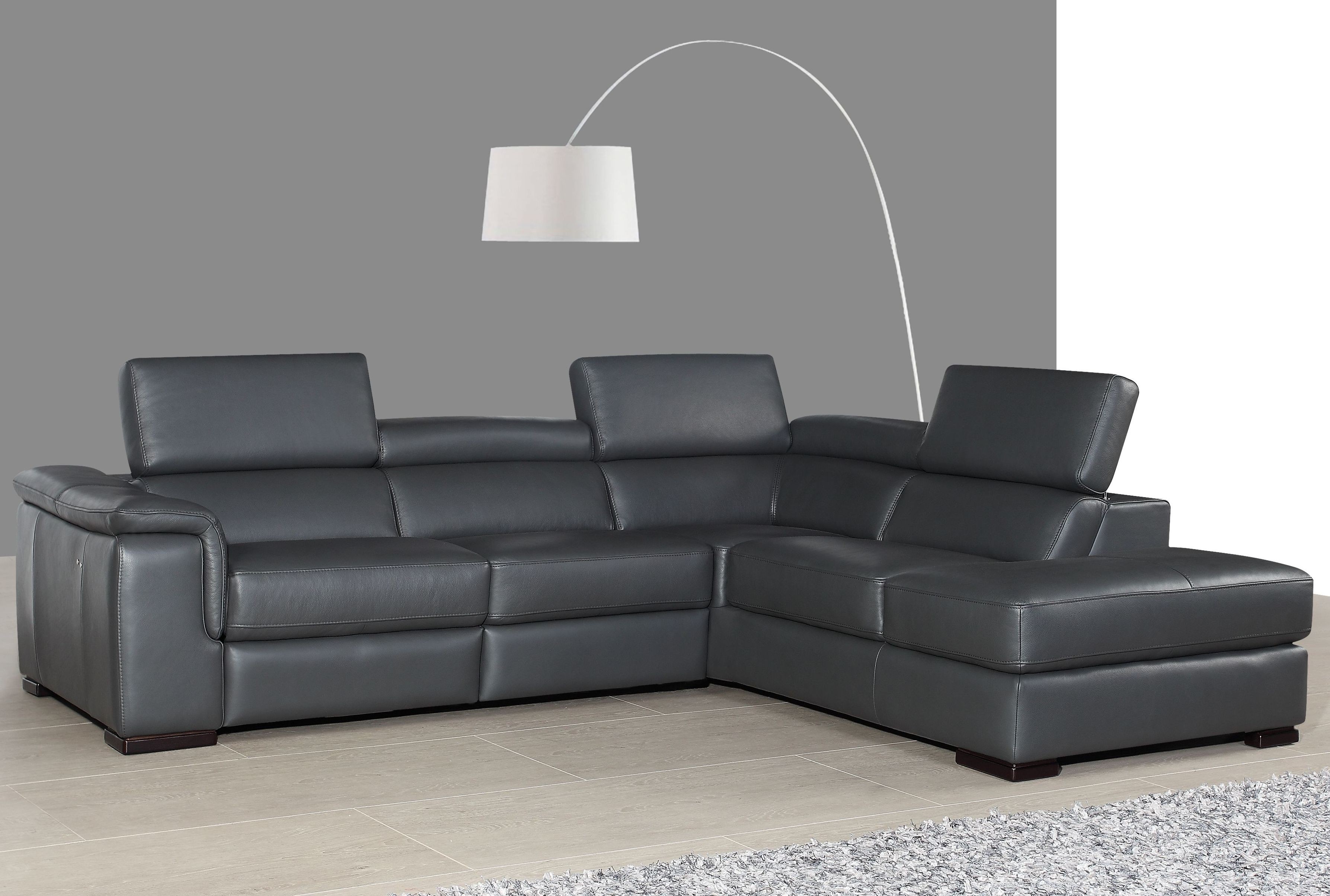 Agata Slate Gray Leather Power Reclining RAF Sectional from JNM