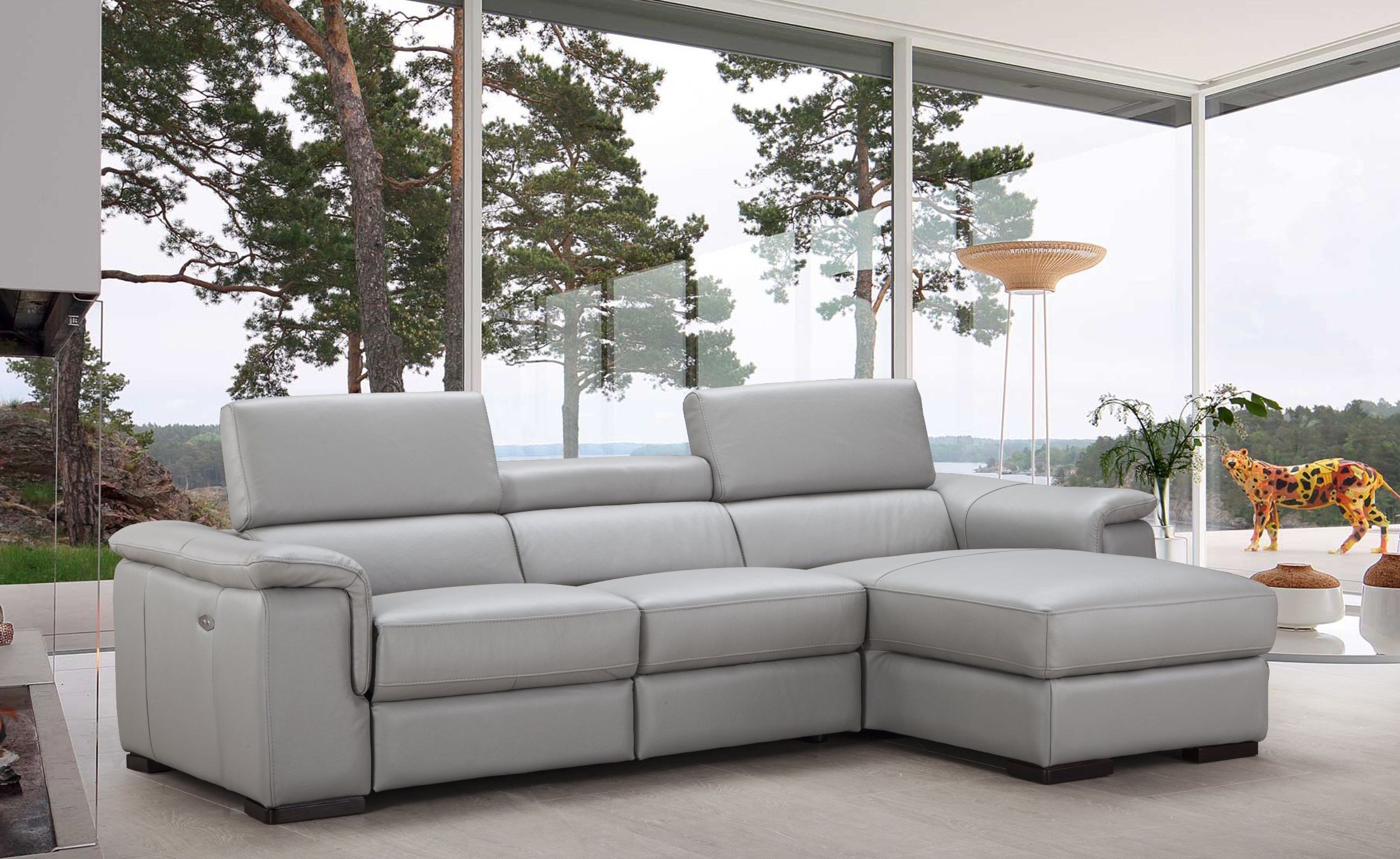 Alba Light Gray Premium Leather Power Reclining RAF Sectional from JNM