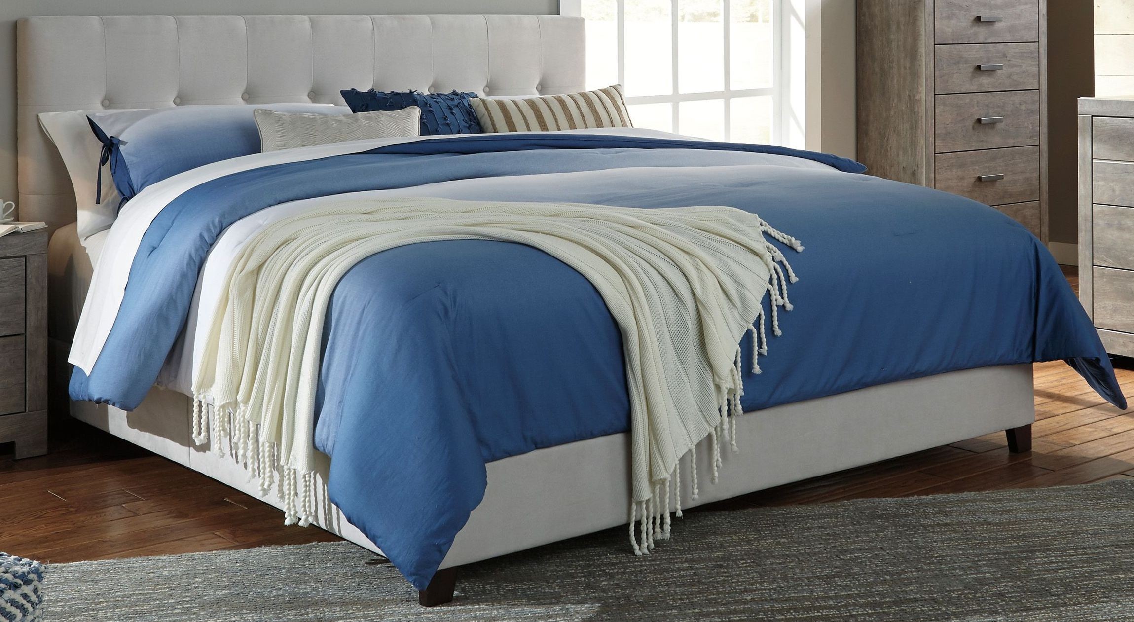 Contemporary Cream Queen Upholstered Panel Bed from Ashley Coleman