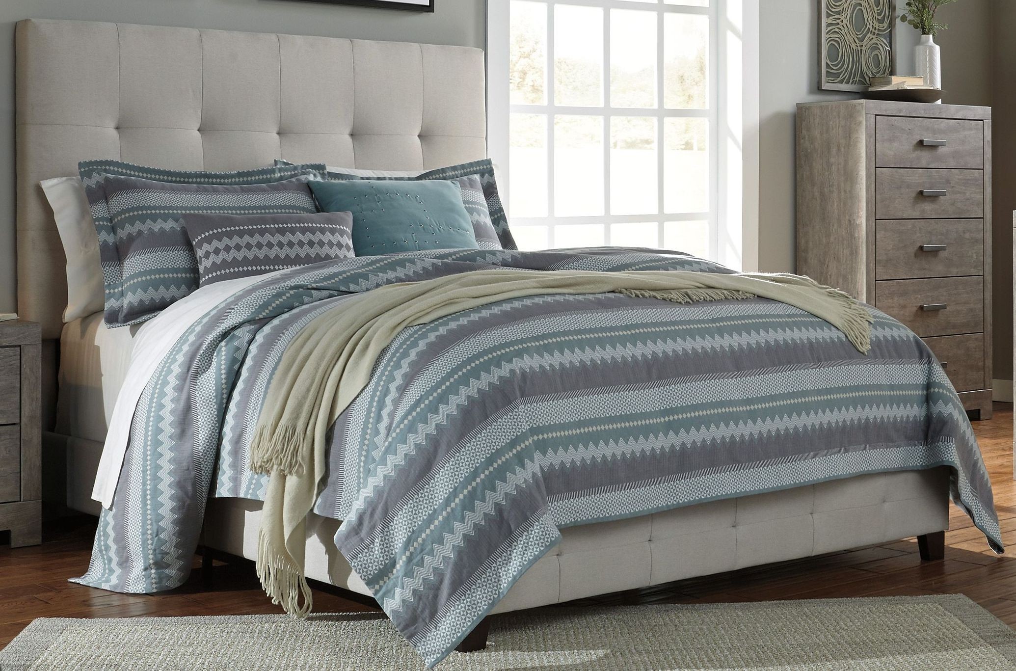 Contemporary Beige King Upholstered Panel Bed from Ashley ... When you buy baxton studio jonesy fabric upholstered platform bed, beige, queen or any bedroom product online from us, you become part of the houzz family and can expect exceptional customer service every step of the way.