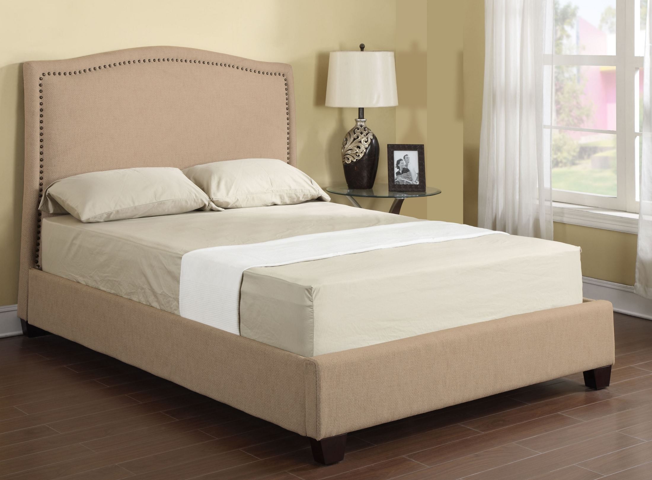 Abigail Tan Fabric King Upholstered Bed from Emerald Home Coleman