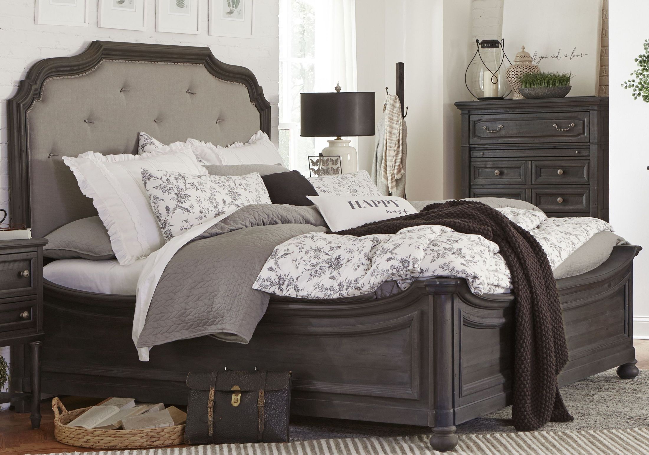 Bedford Corners Black King Upholstered Island Bed from Magnussen Home
