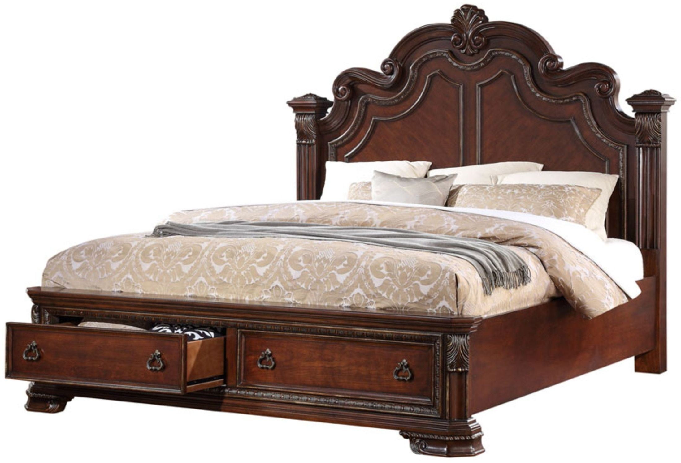 Riviera Brown Cherry King Storage Panel Bed from Emerald Home Coleman