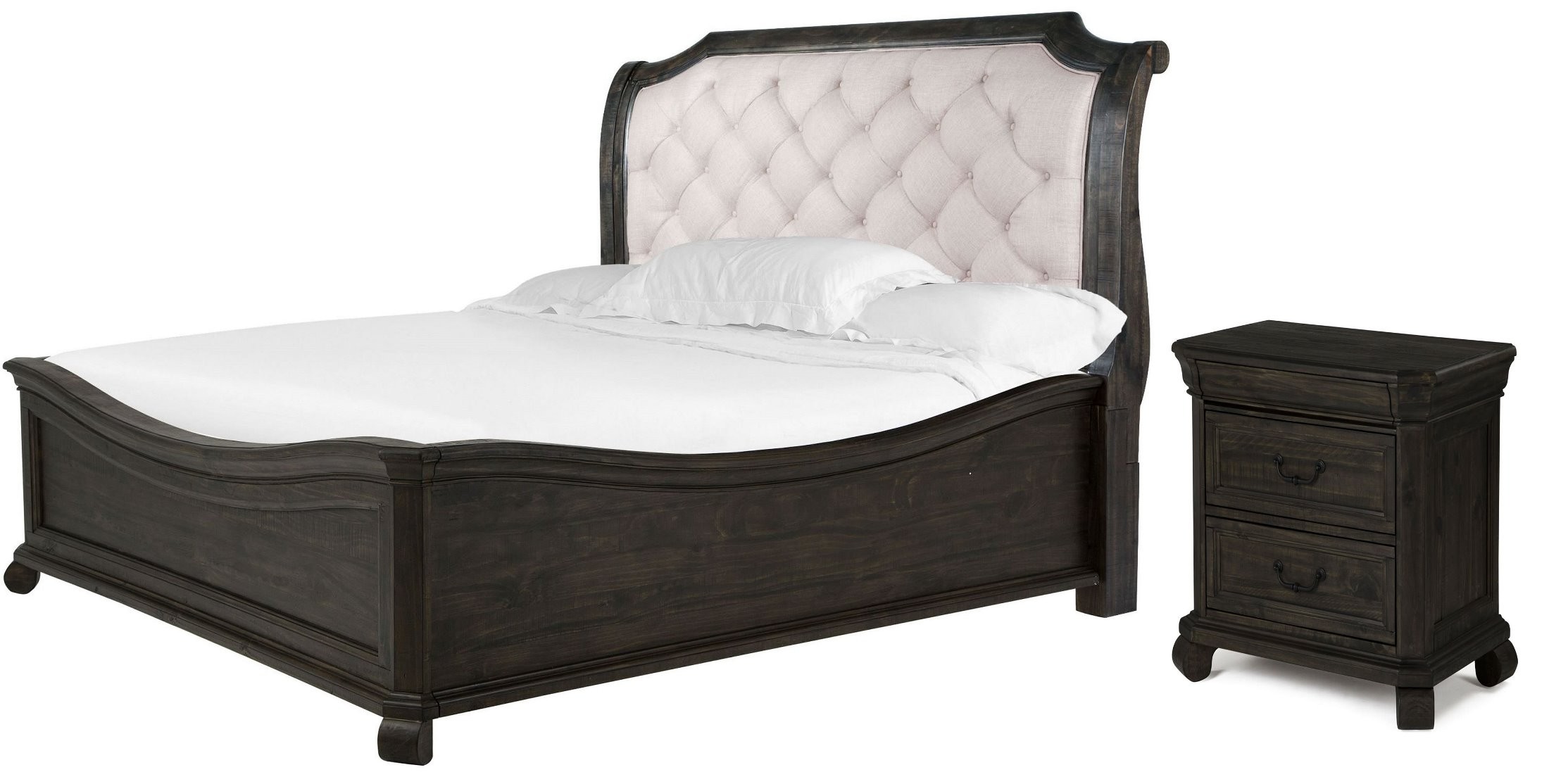 Bellamy Peppercorn Sleigh Bedroom Set with Shaped Footboard from