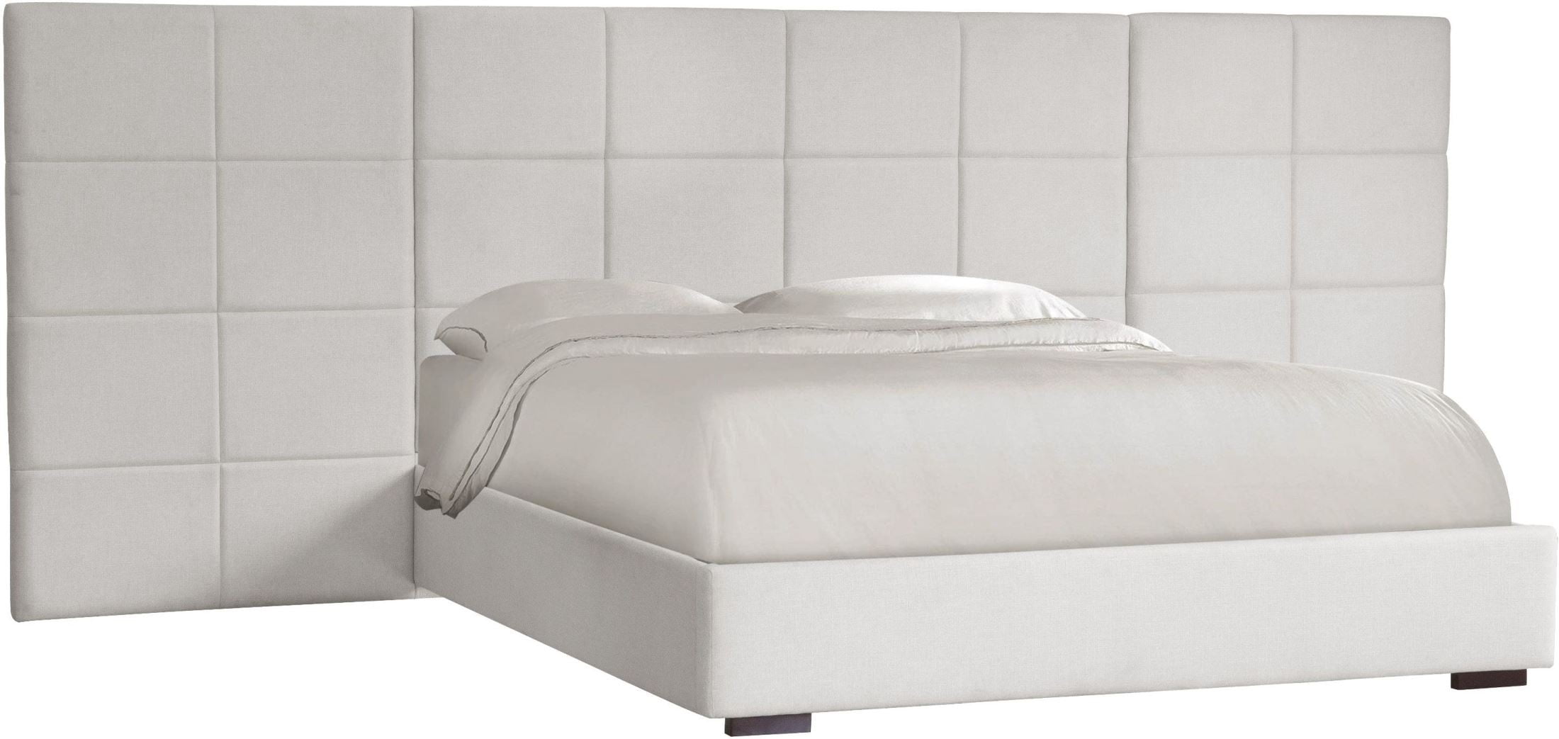 True Modern Grid White Tufted Queen Upholstered Platform Bed with Side