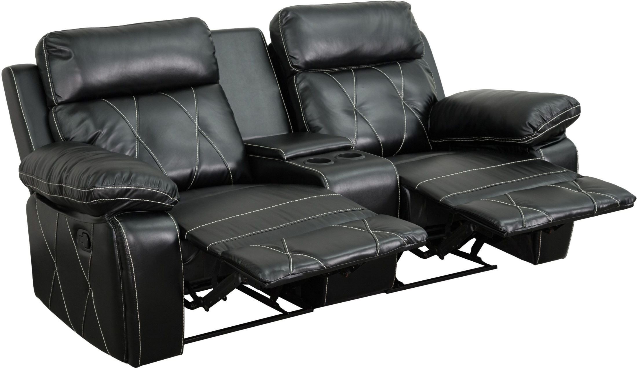 Reel Comfort Series 2Seat Reclining Black Leather Theater Seating Unit