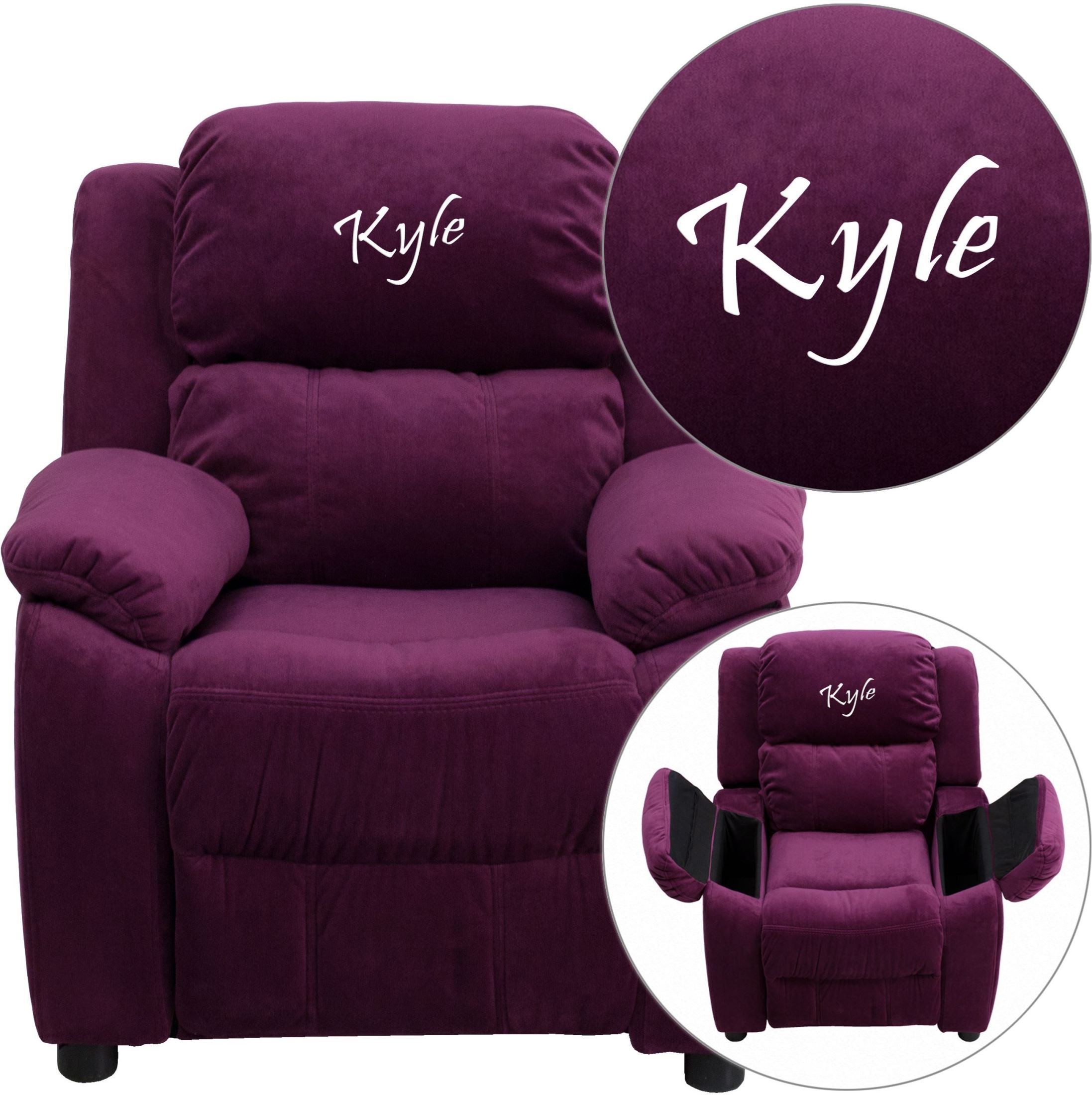 Personalized Deluxe Padded Purple Kids Recliner with Embroidered
