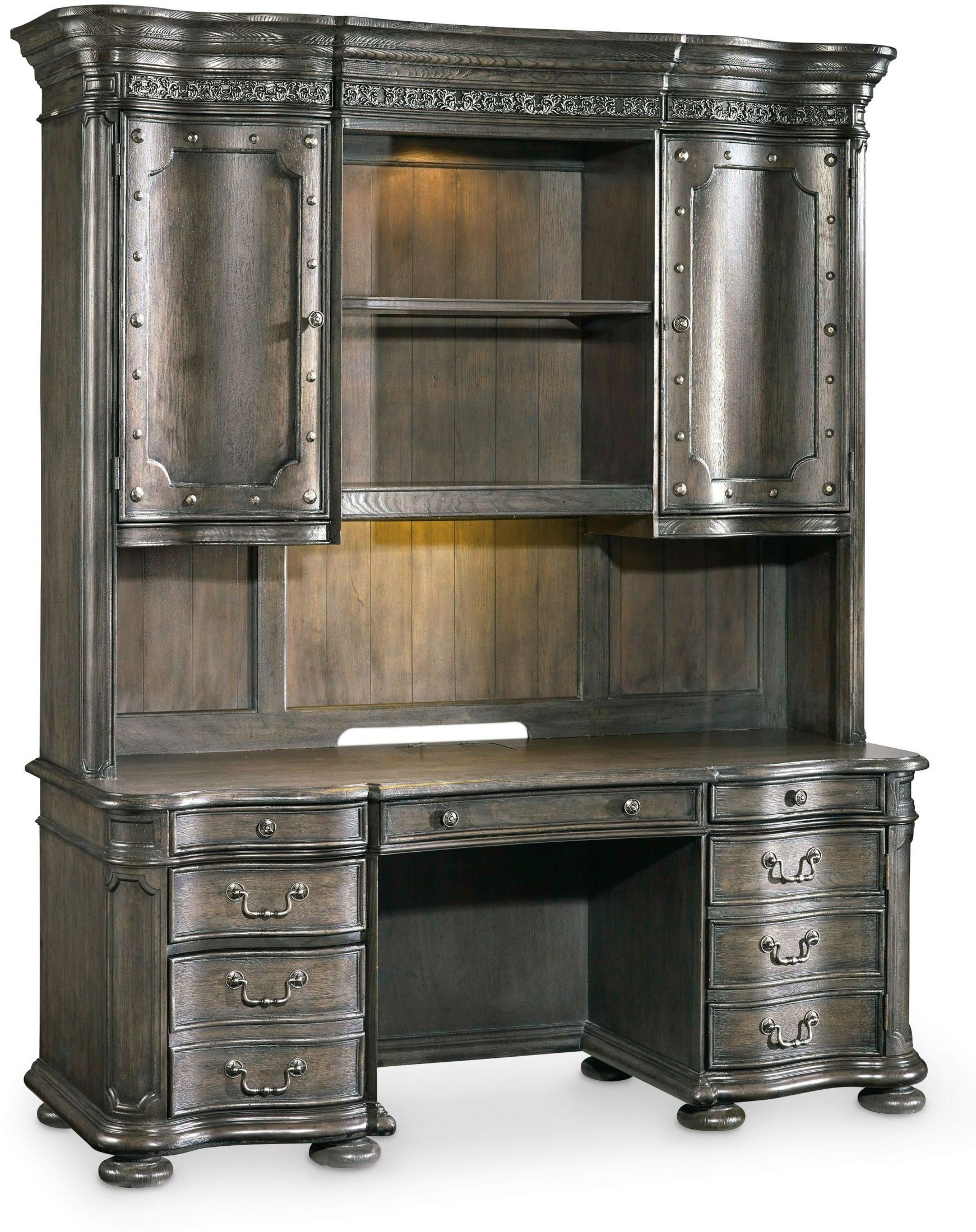 Vintage West Silver Computer Credenza with Hutch from Hooker Coleman Furniture