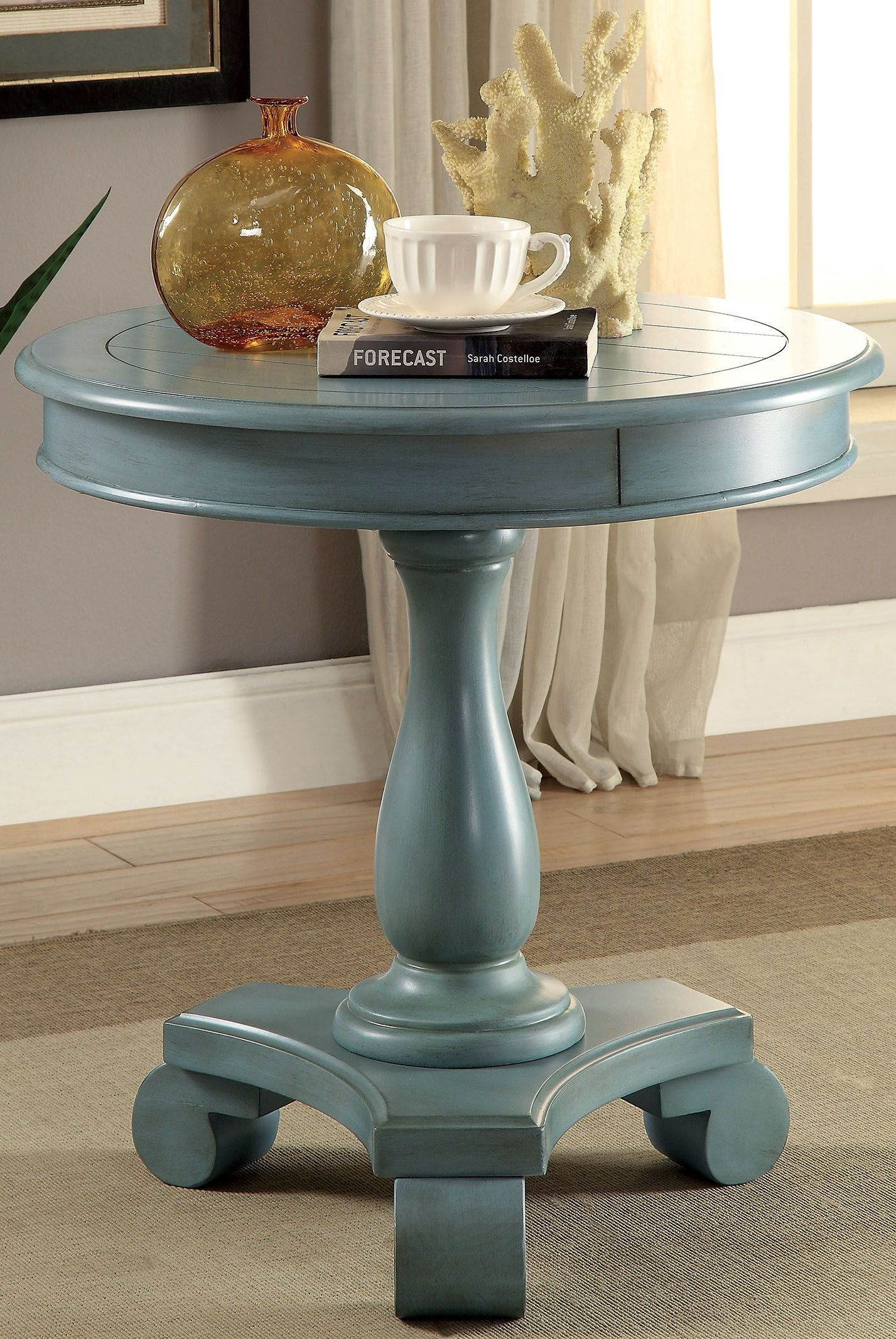 Kalea Antique Teal Round Accent Table from Furniture of America